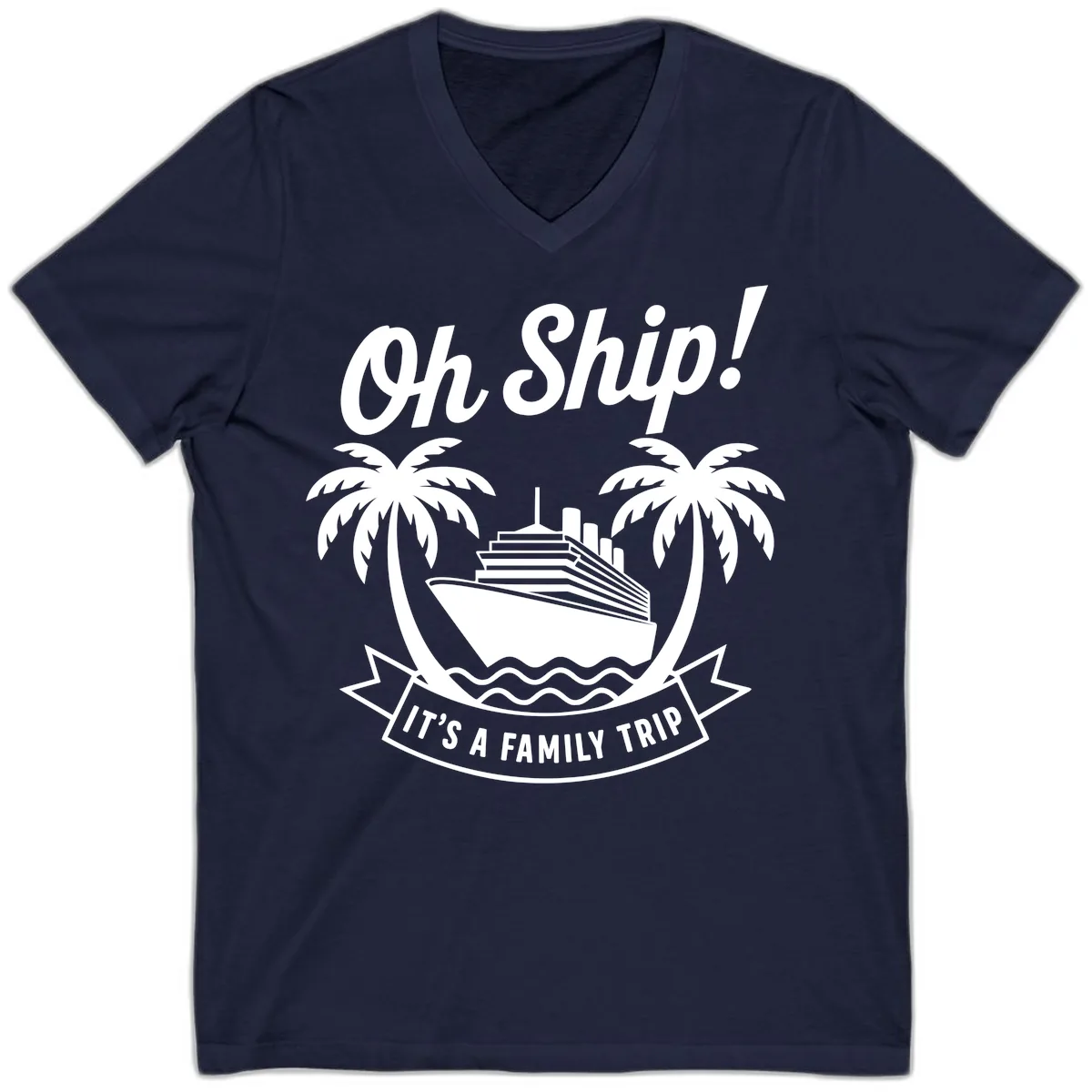 Oh Ship It's A Family Trip Design V-Neck in Navy