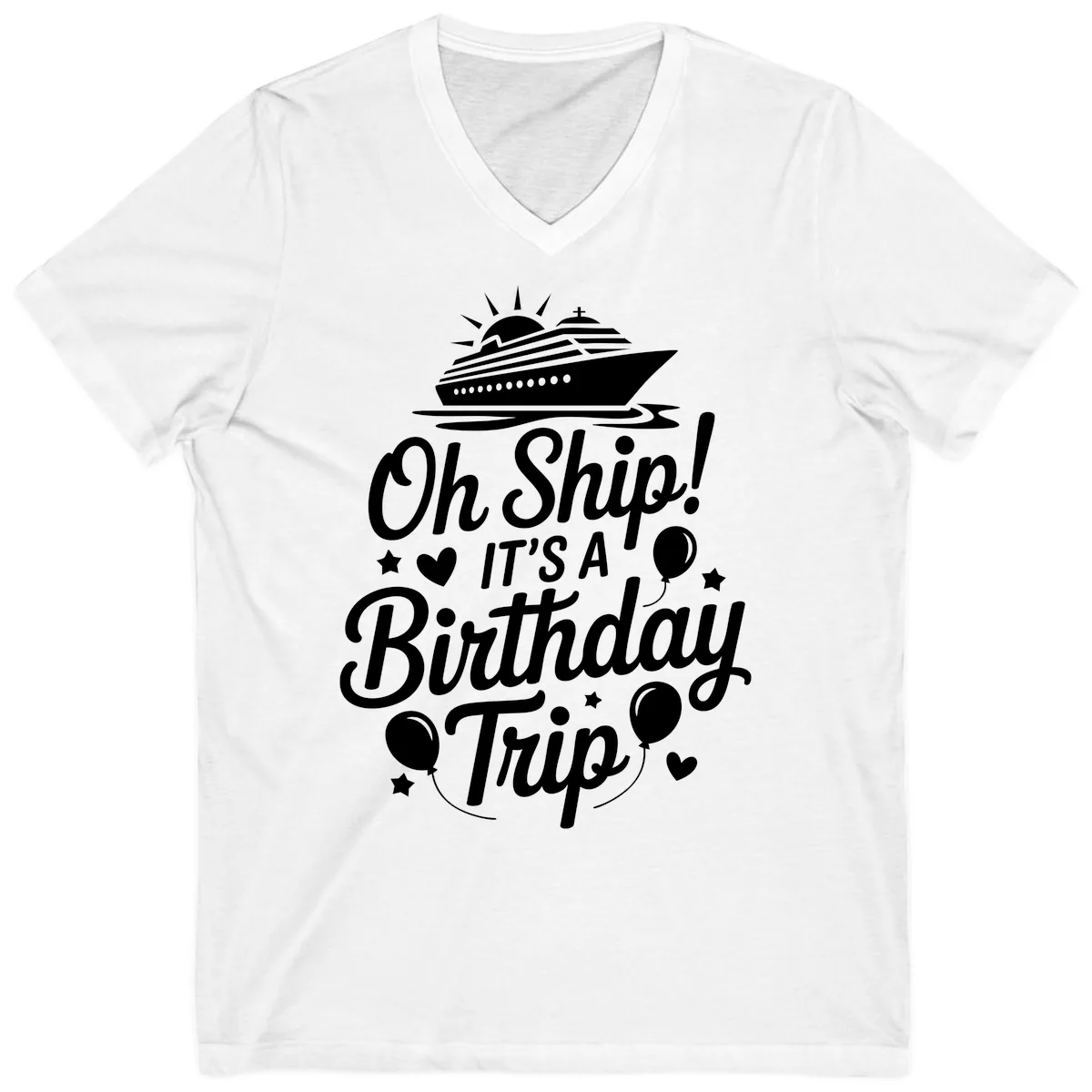 Oh Ship It's A Birthday Trip V-Neck in White