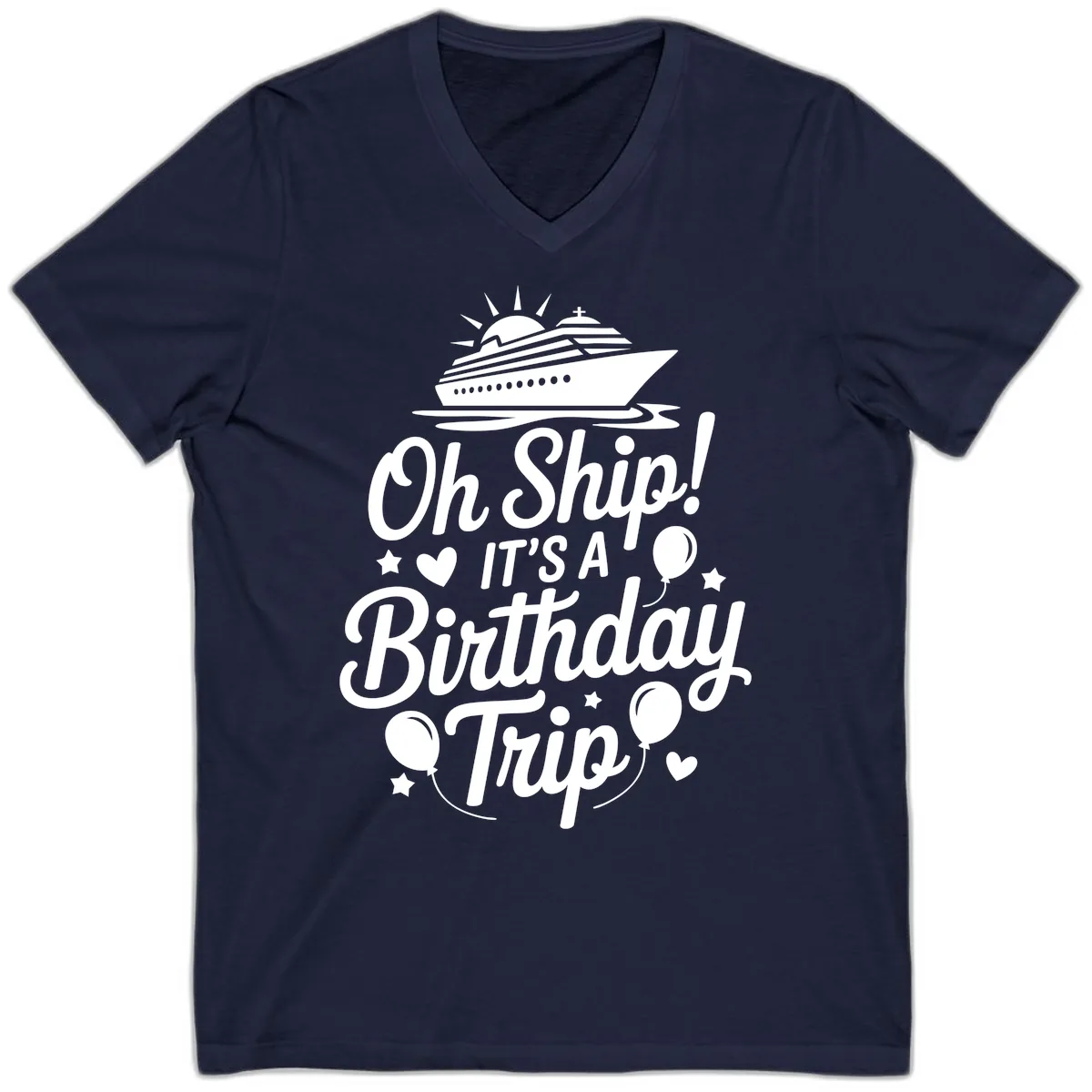 Oh Ship It's A Birthday Trip V-Neck in Navy