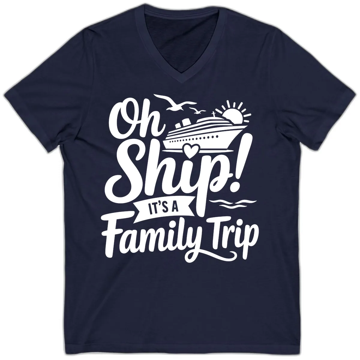 Oh Ship It's A Family Trip V-Neck in Navy