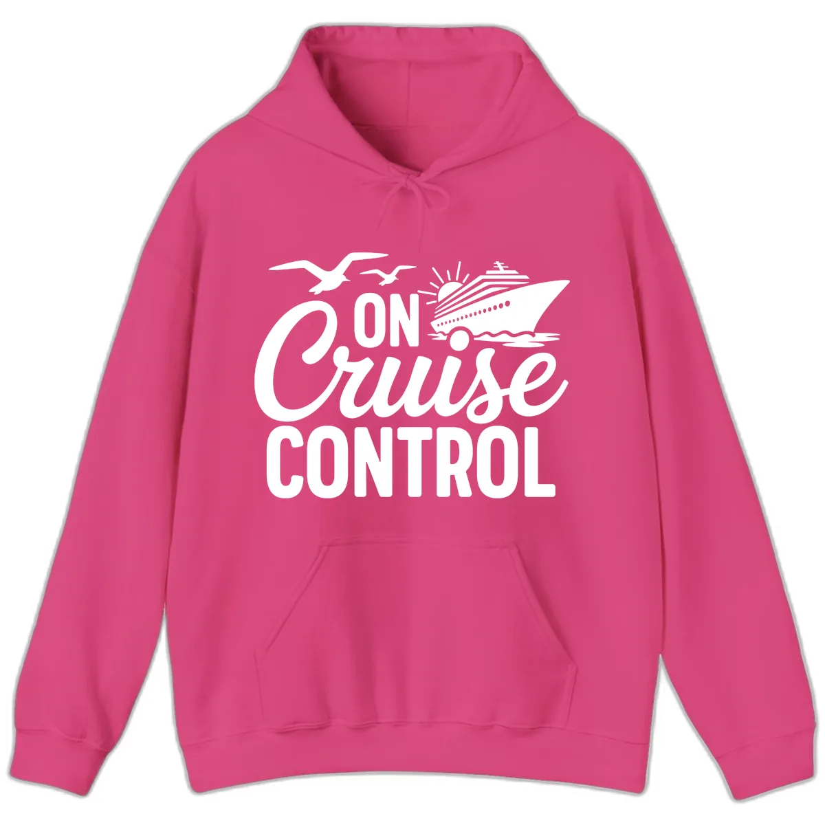 On Cruise Control Slogan Design Hoodie in Heliconia