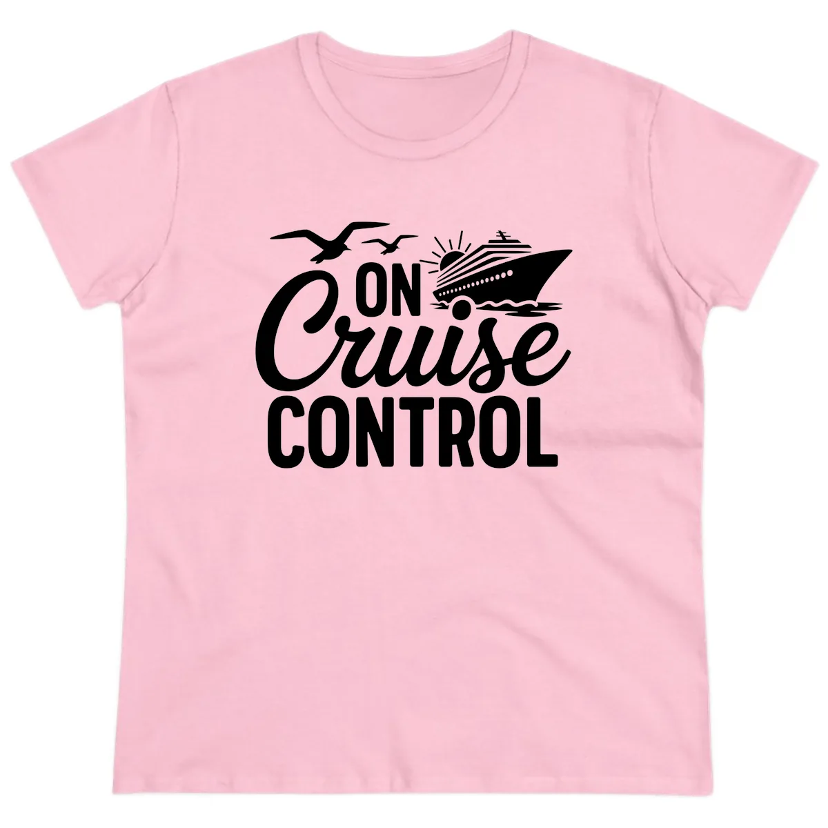 On Cruise Control Slogan Design Ladies Tee in Light Pink