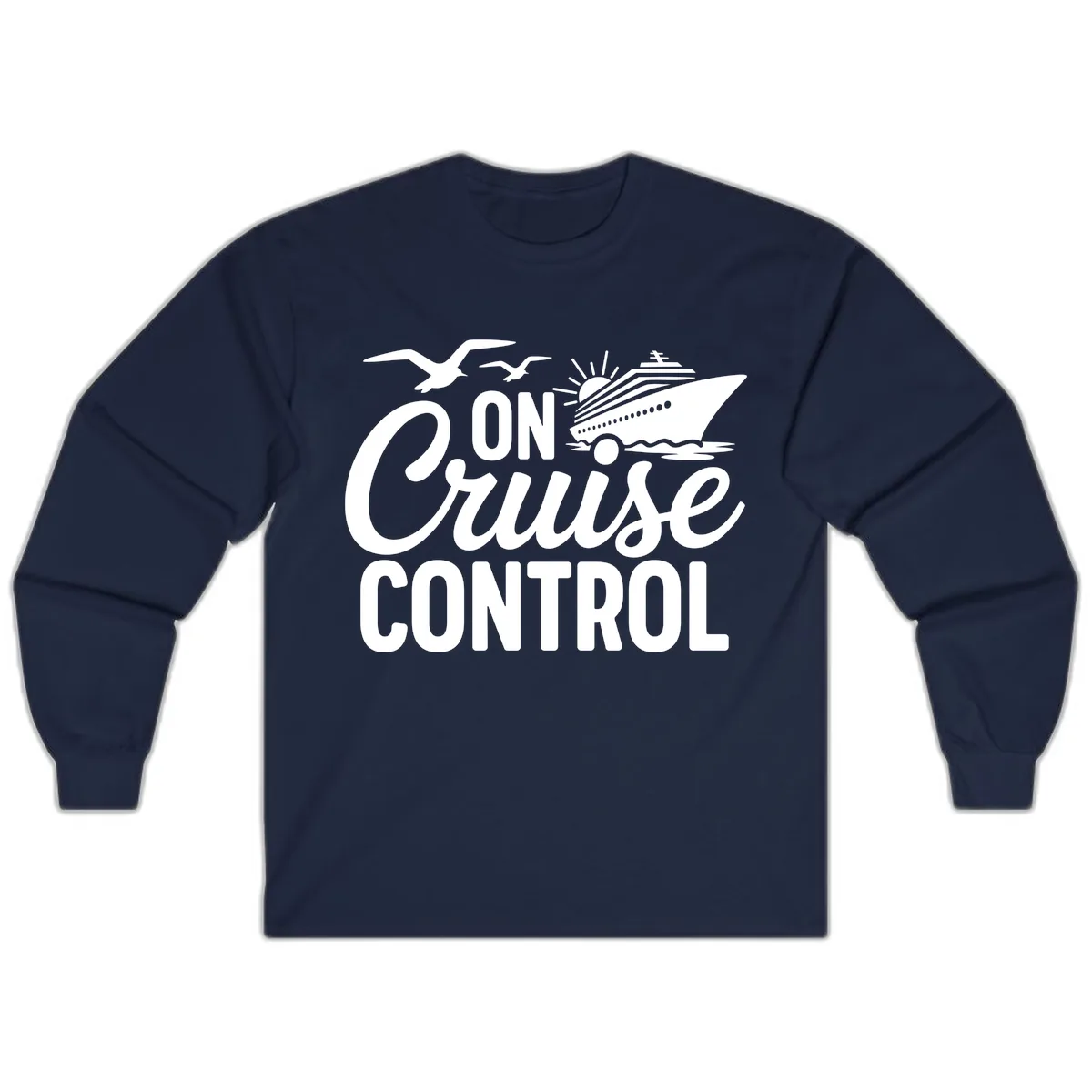 On Cruise Control Slogan Design Long Sleeve in Navy