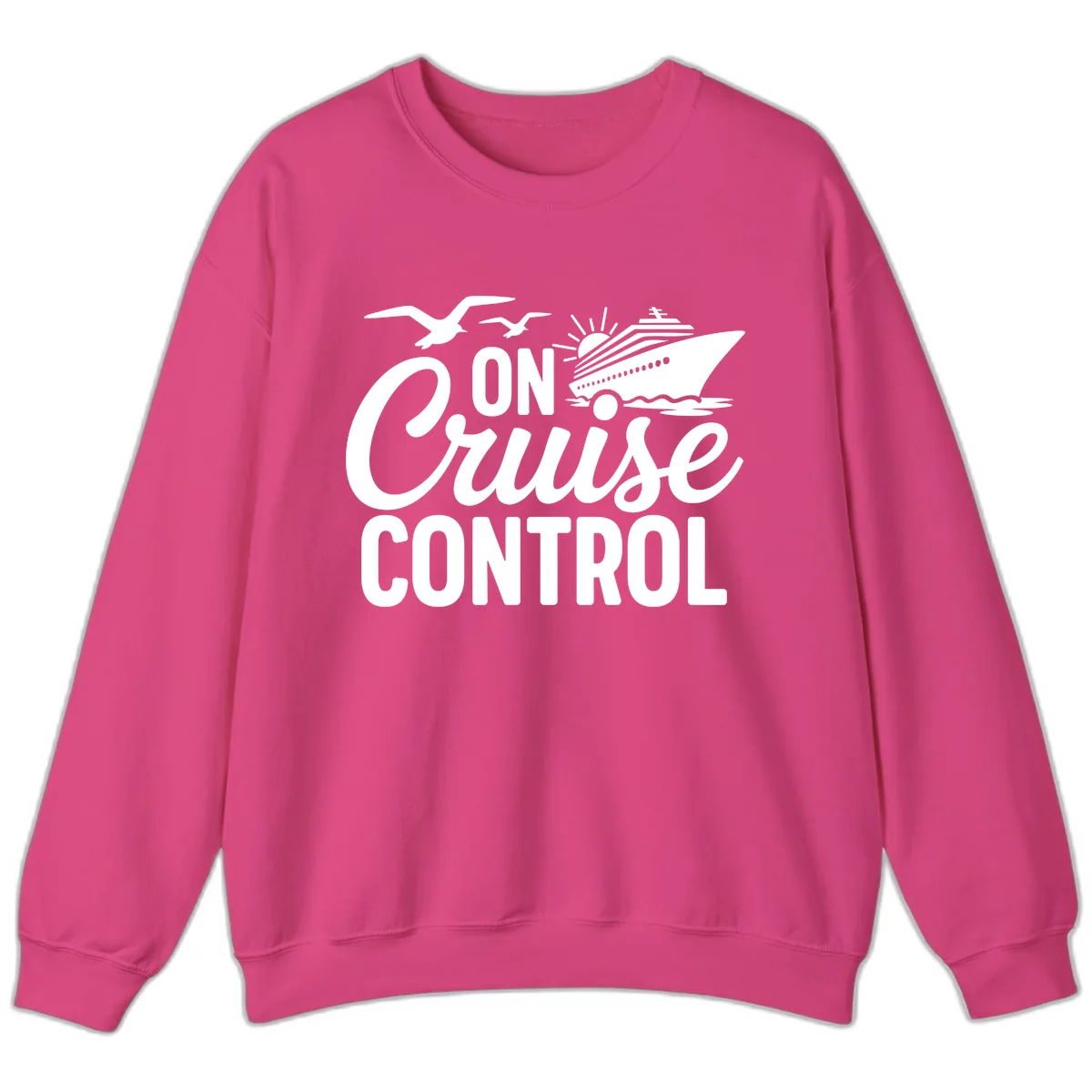 On Cruise Control Slogan Design Sweatshirt in Heliconia