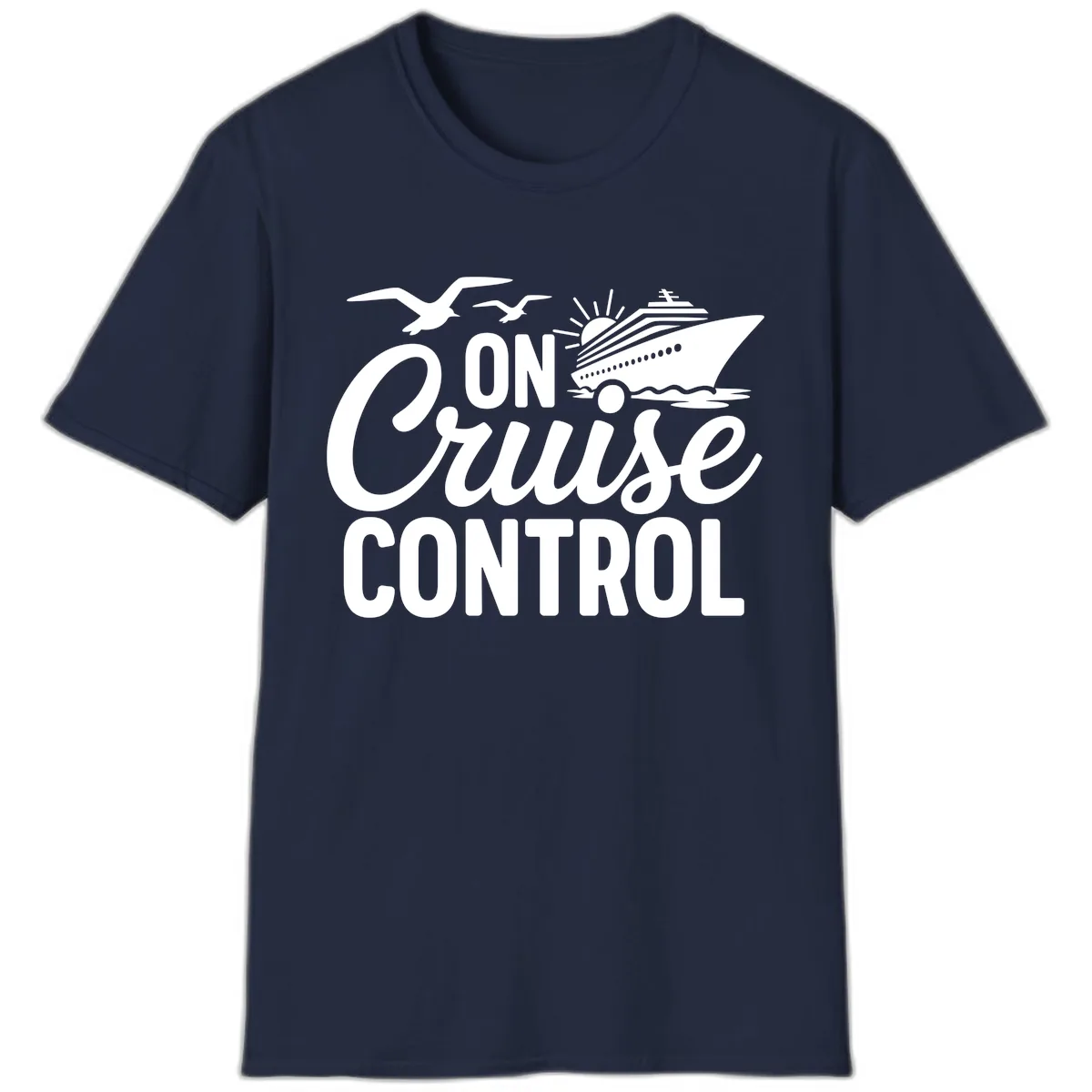 On Cruise Control Slogan Design T-Shirt in Navy