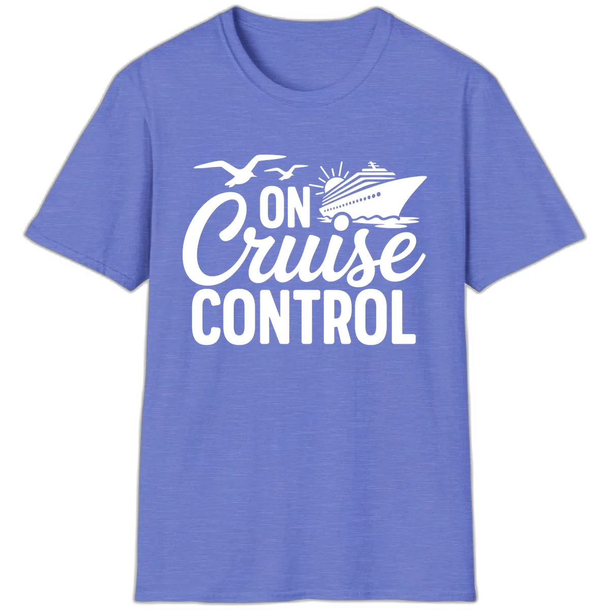 On Cruise Control Slogan Design T-Shirt in Heather Royal