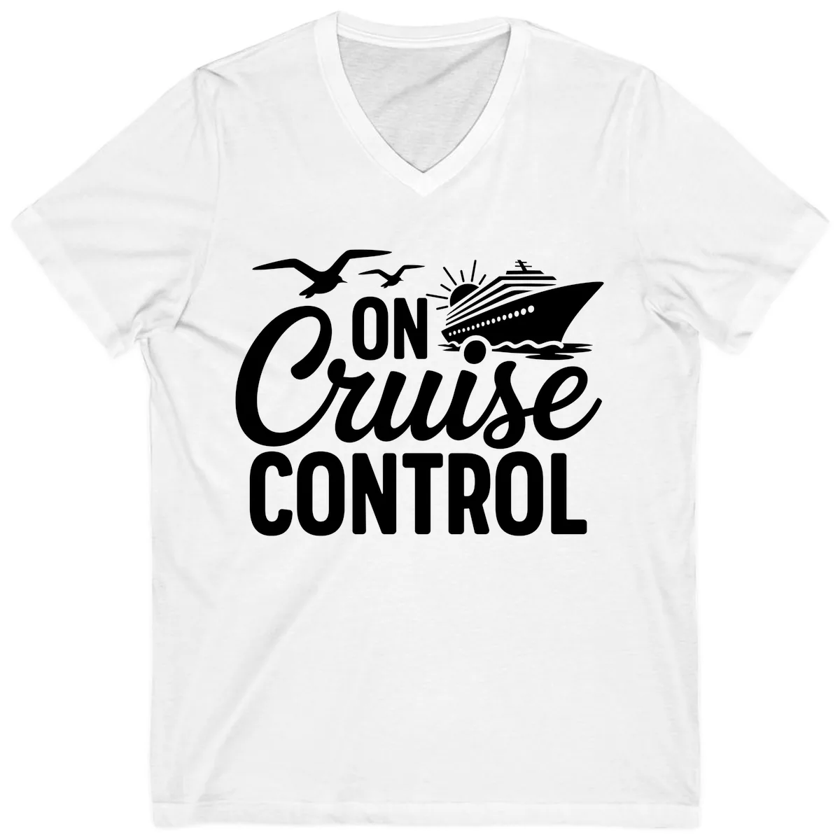 On Cruise Control Slogan Design V-Neck in White