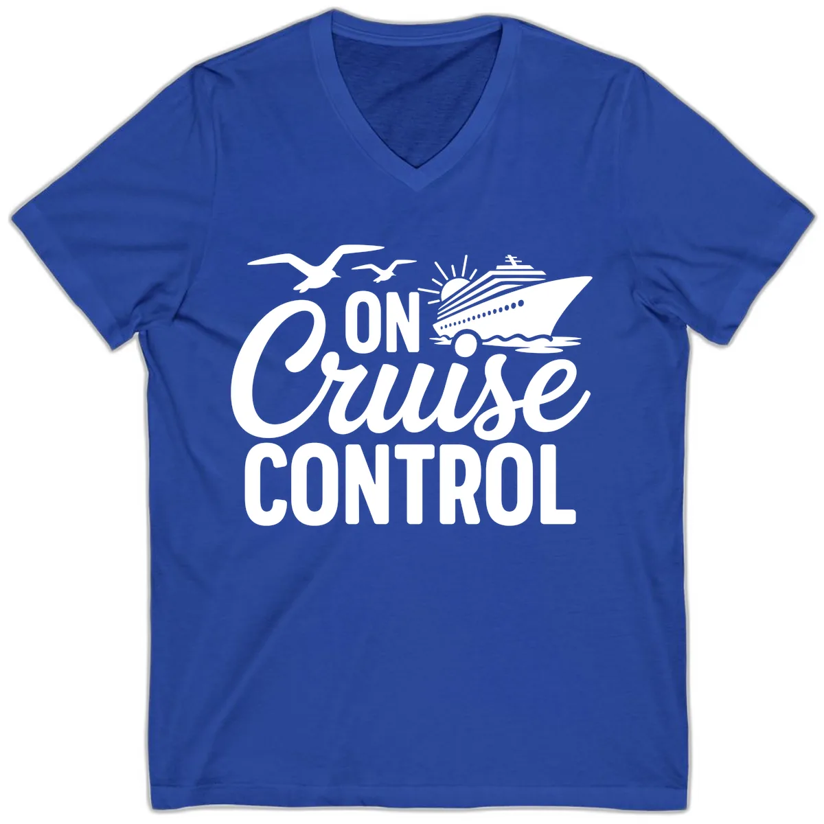 On Cruise Control Slogan Design V-Neck in True Royal