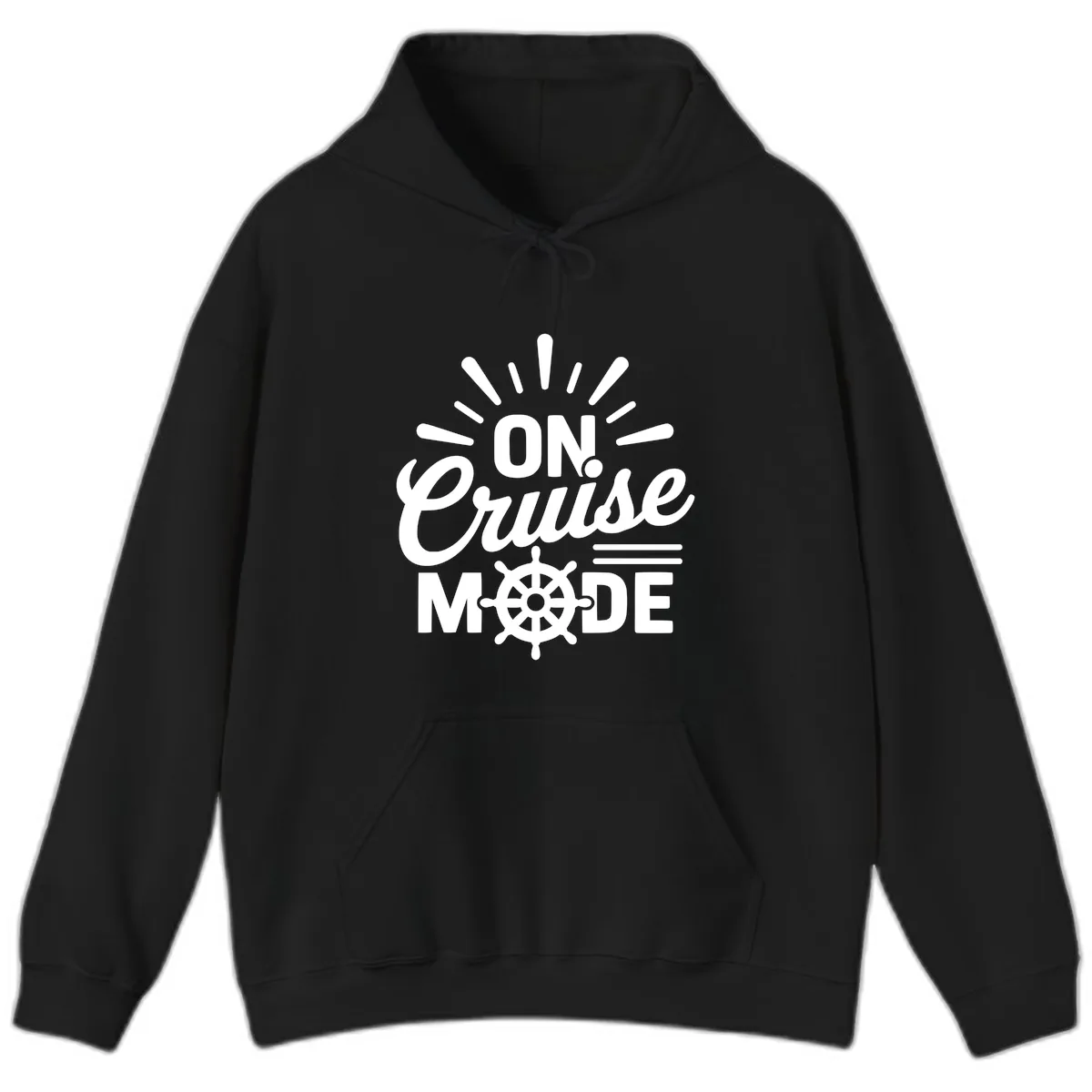 On Cruise Mode Ship Wheel Design Hoodie in Black