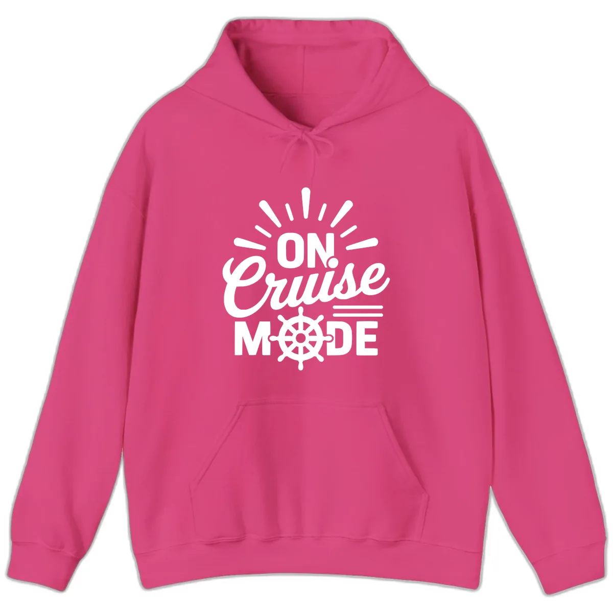 On Cruise Mode Ship Wheel Design Hoodie in Heliconia