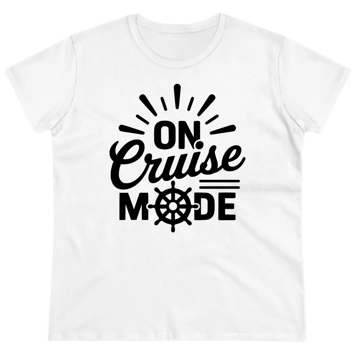On Cruise Mode Ship Wheel Design Ladies Tee in White
