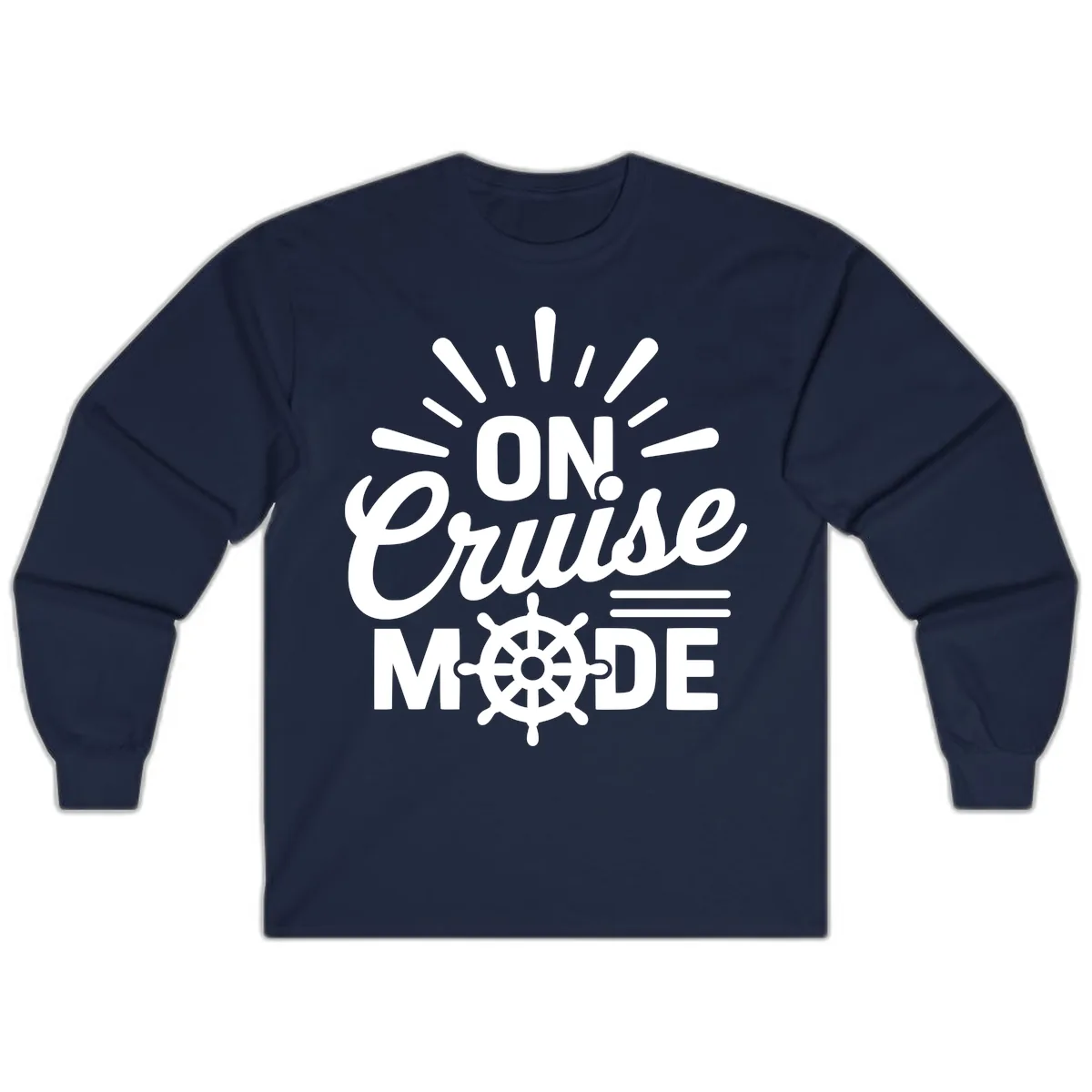 On Cruise Mode Ship Wheel Design Long Sleeve in Navy