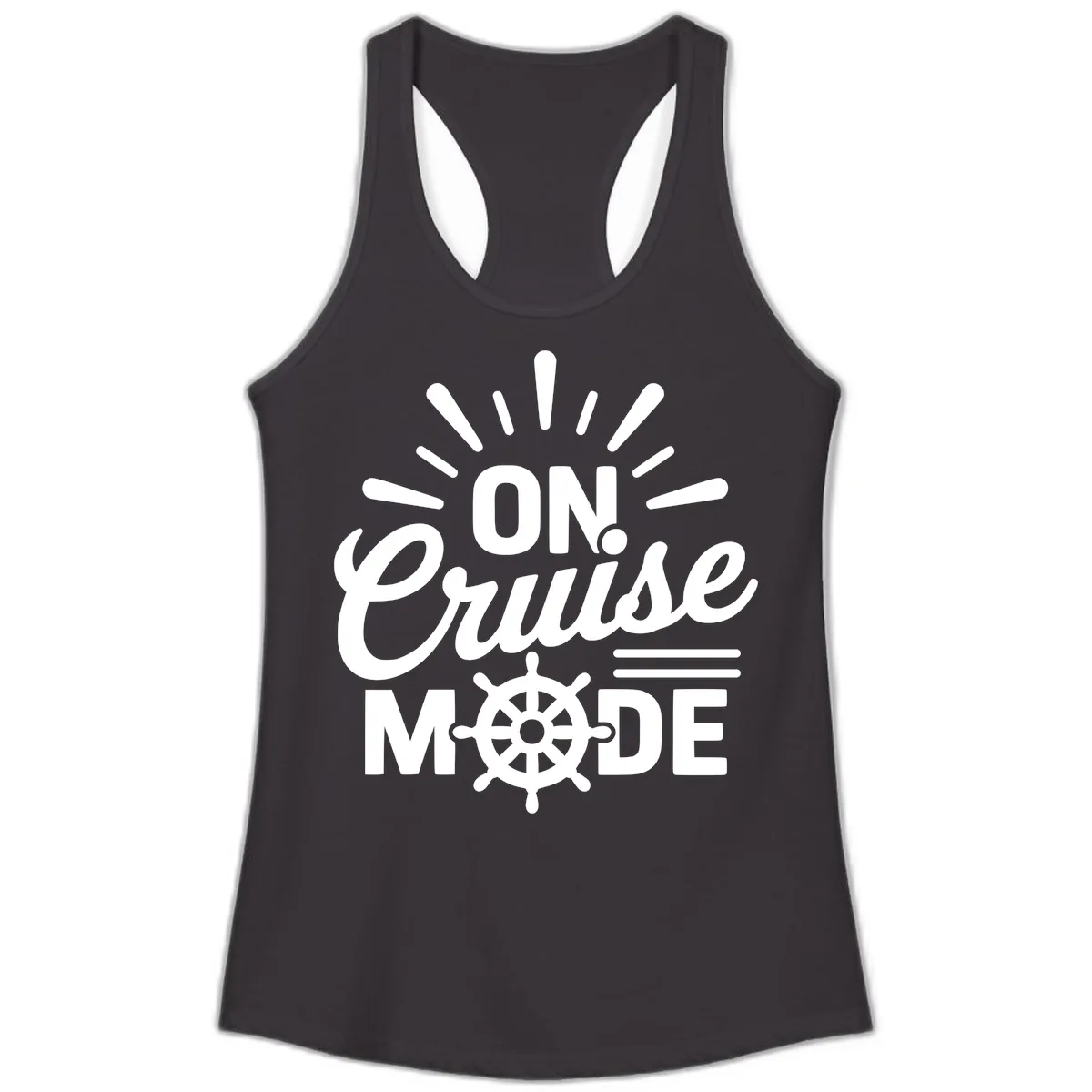 On Cruise Mode Ship Wheel Design Ladies Tank in Black