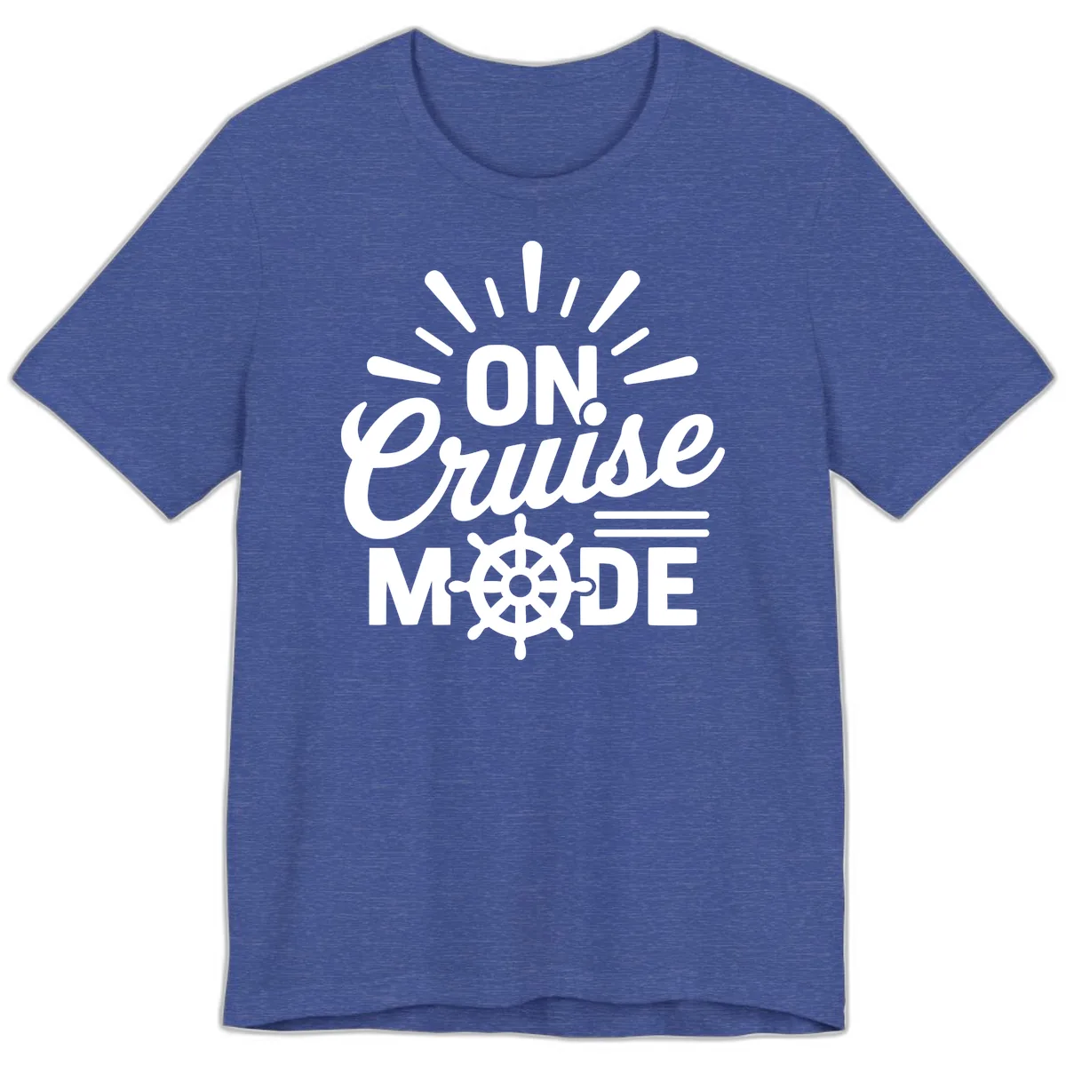 On Cruise Mode Ship Wheel Design Premium T-Shirt in Heather True Royal