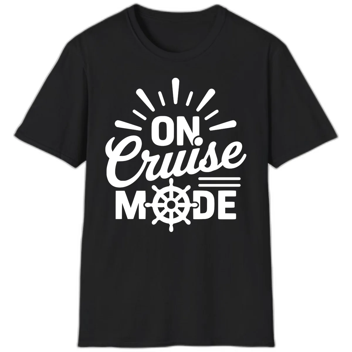 On Cruise Mode Ship Wheel Design T-Shirt in Black