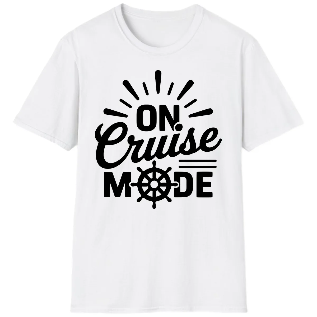 On Cruise Mode Ship Wheel Design T-Shirt in White