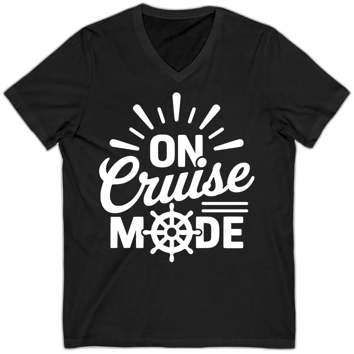 On Cruise Mode Ship Wheel Design V-Neck in Black