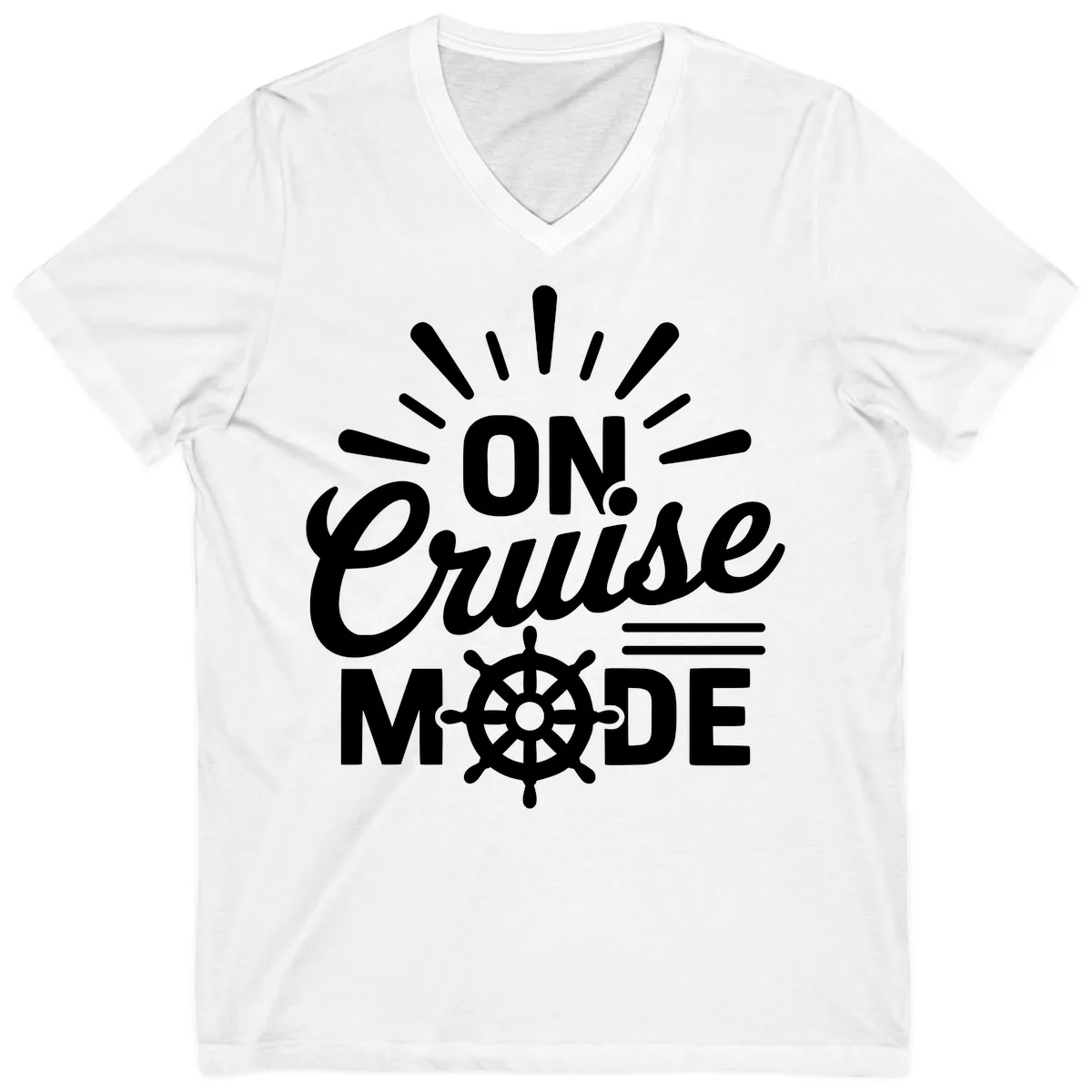 On Cruise Mode Ship Wheel Design V-Neck in White