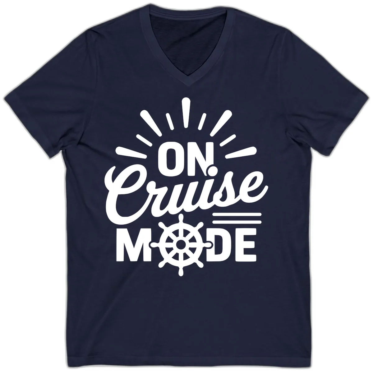 On Cruise Mode Ship Wheel Design V-Neck in Navy