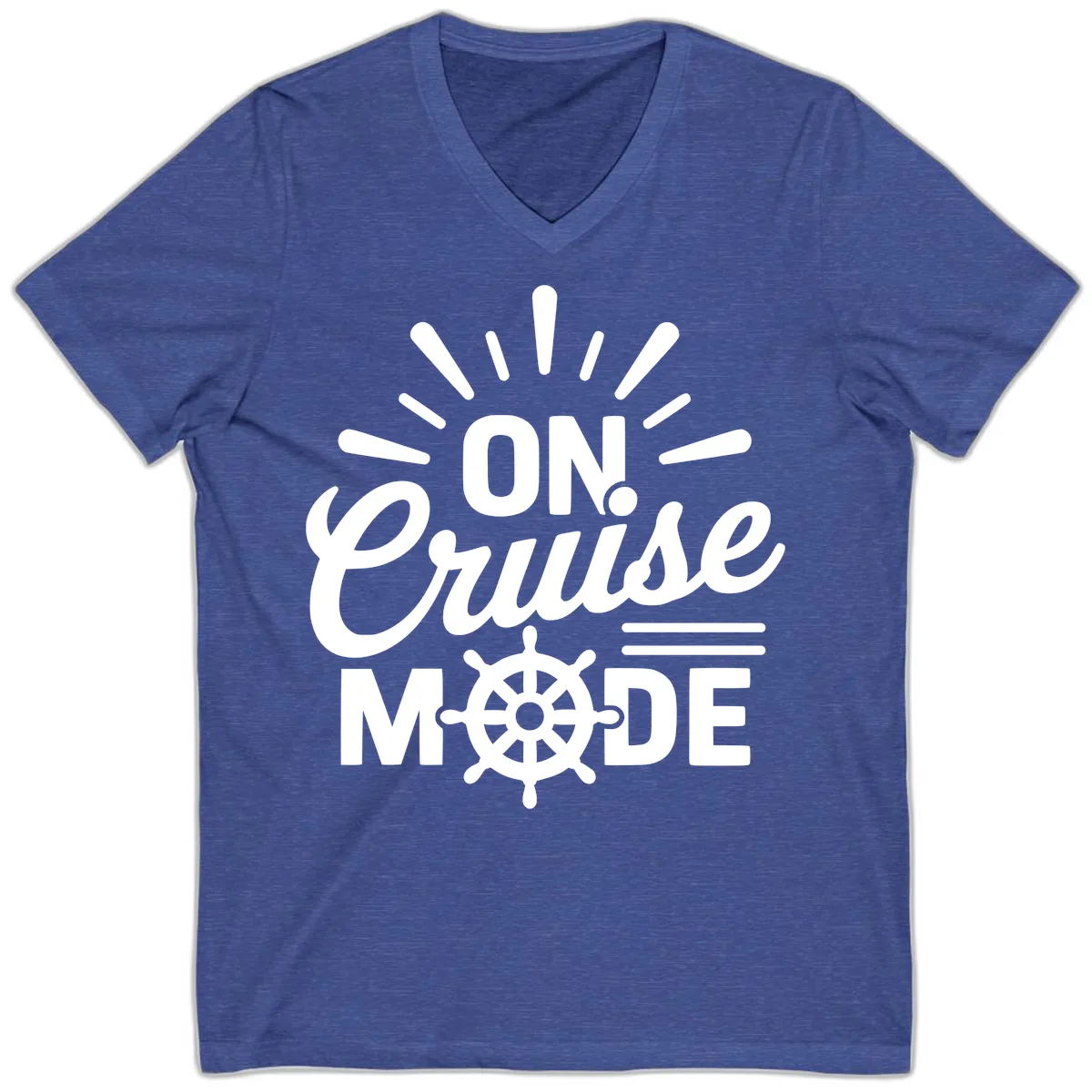 On Cruise Mode Ship Wheel Design V-Neck in Heather True Royal
