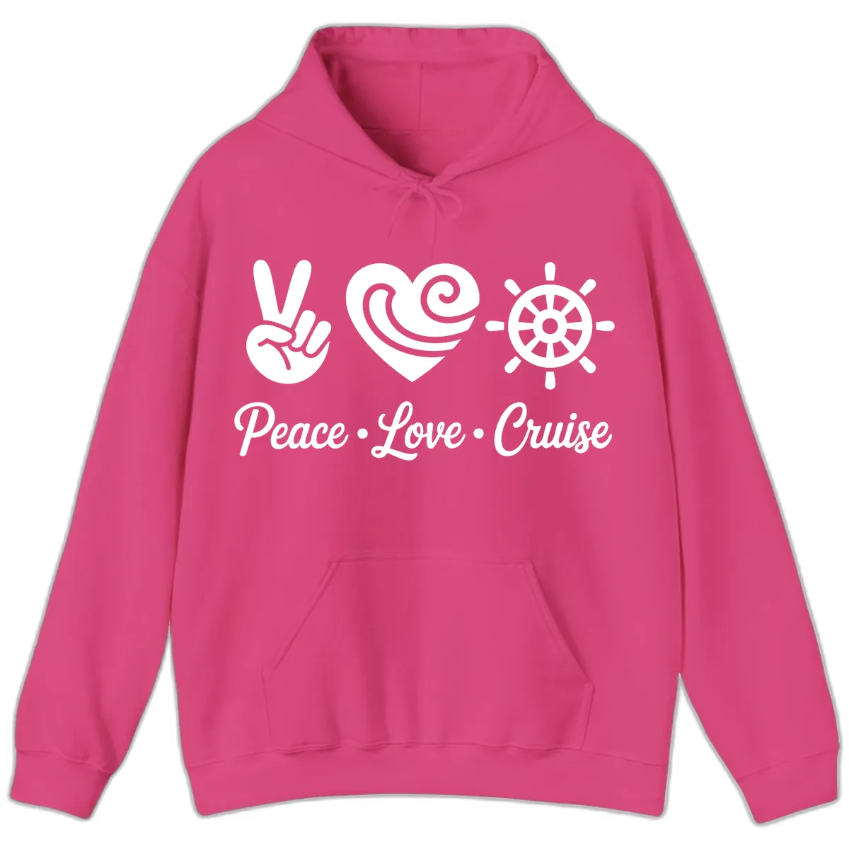 Peace Love Cruise Design Hoodie in Heliconia