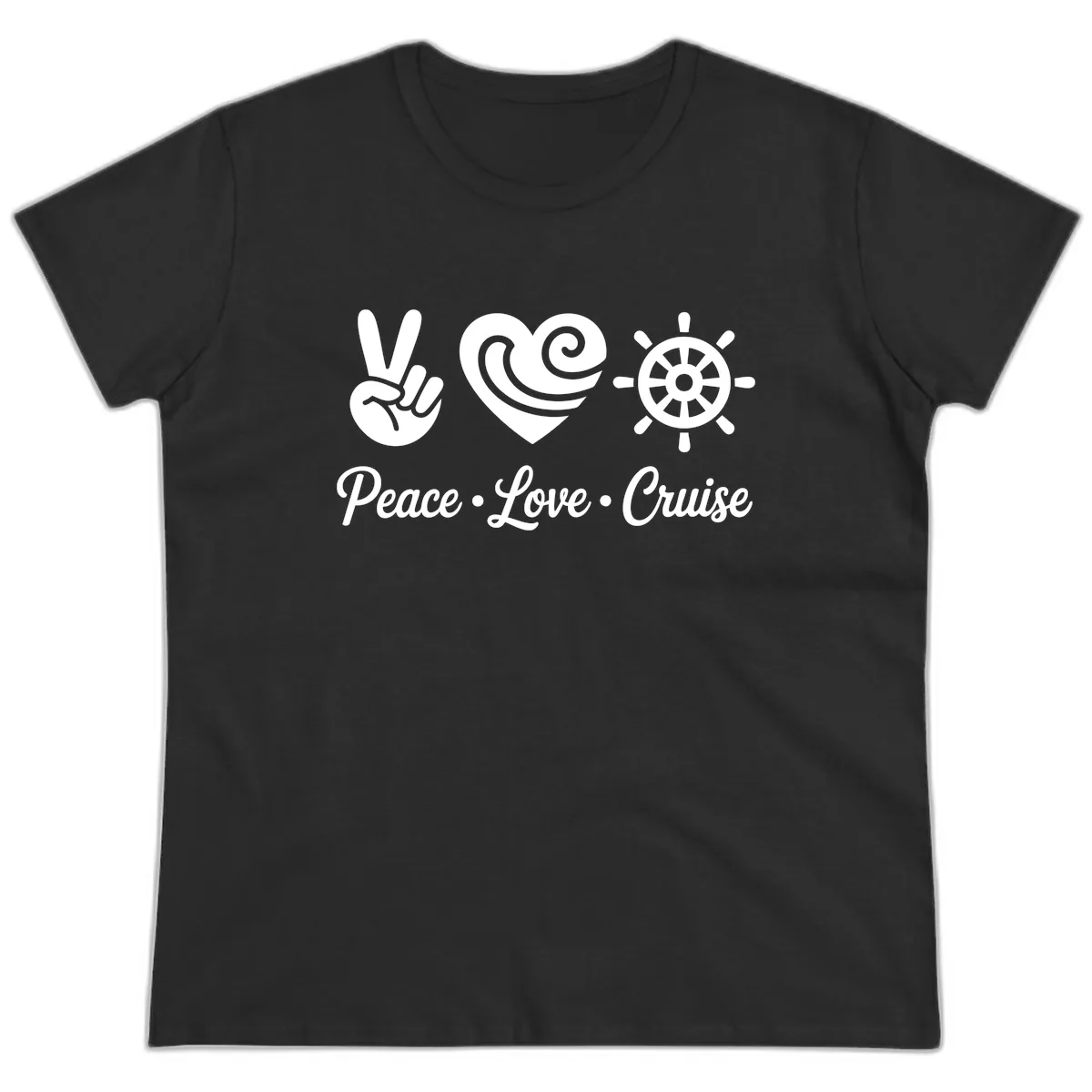 Peace Love Cruise Design Ladies Tee in Black