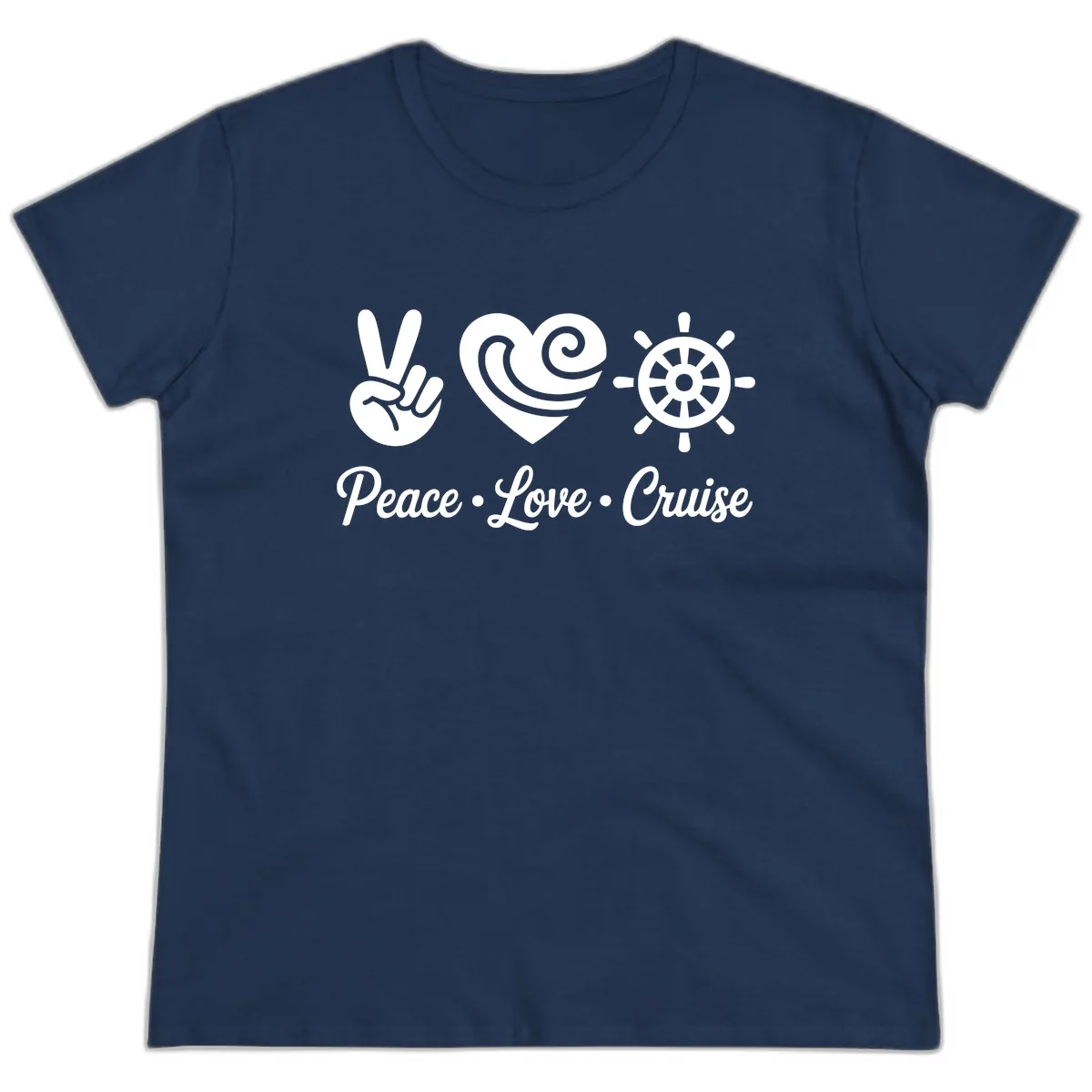 Peace Love Cruise Design Ladies Tee in Navy