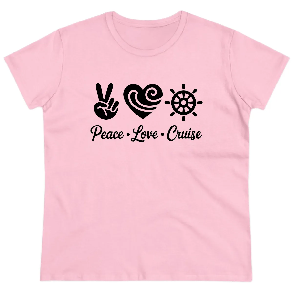 Peace Love Cruise Design Ladies Tee in Light Pink
