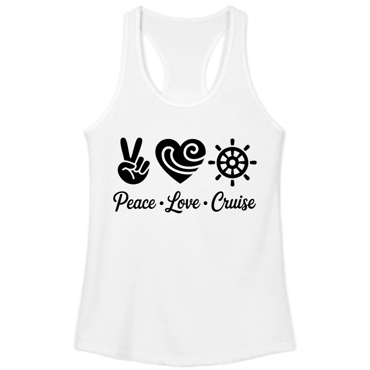 Peace Love Cruise Design Ladies Tank in White