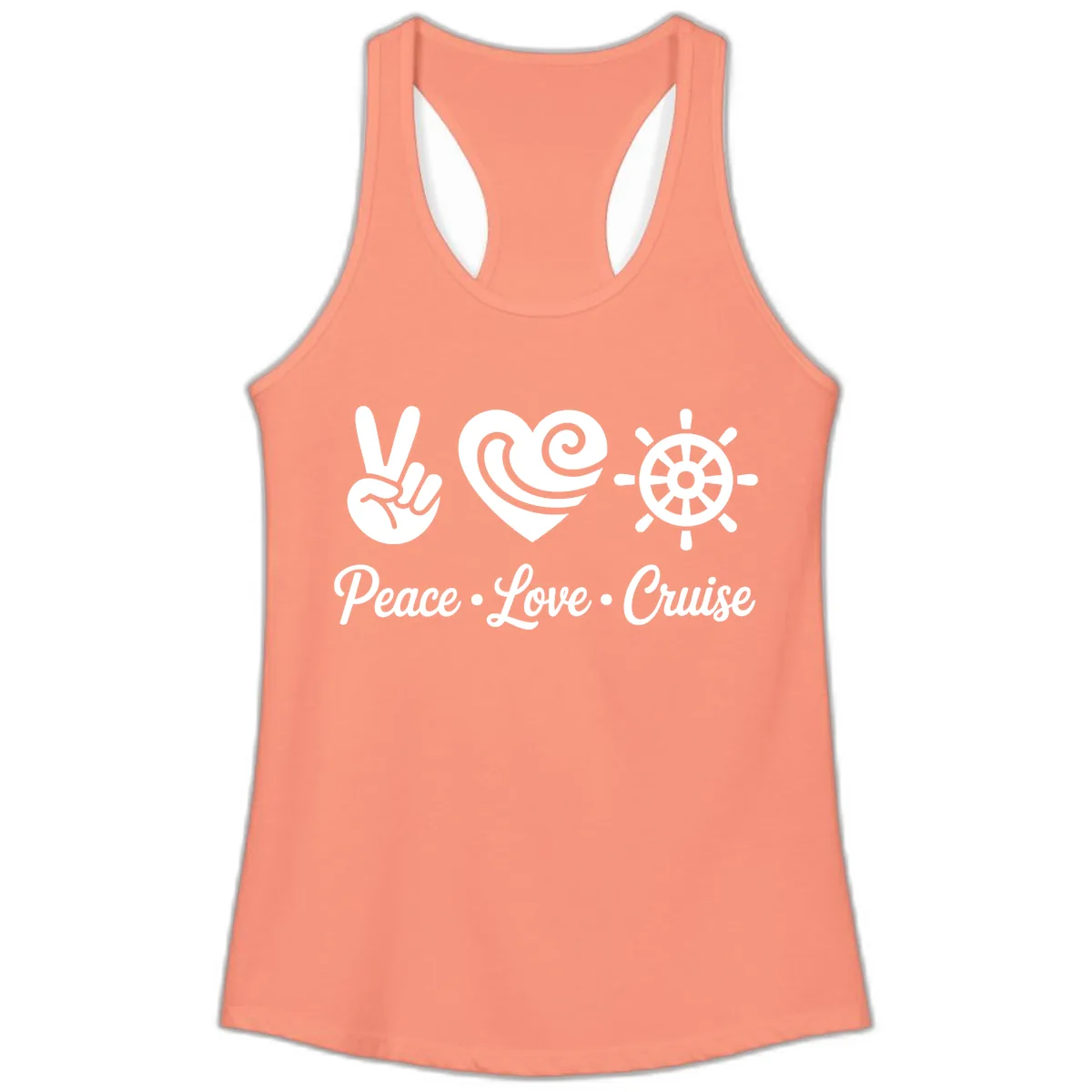 Peace Love Cruise Design Ladies Tank in Solid Light Orange