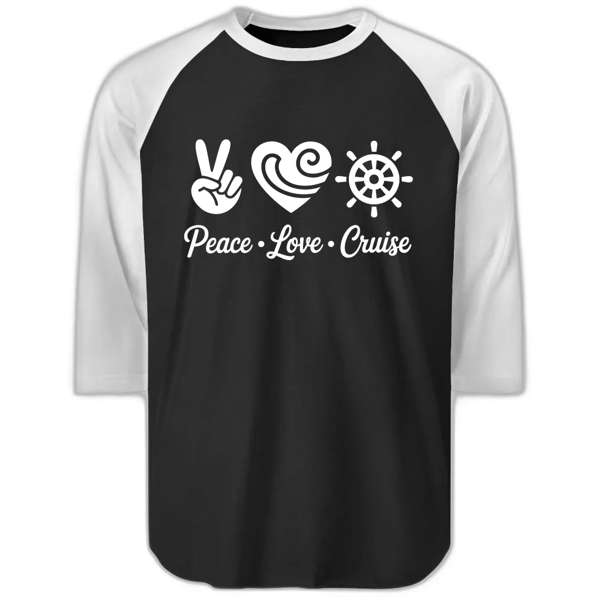 Peace Love Cruise Design Raglan 3/4 in Black White