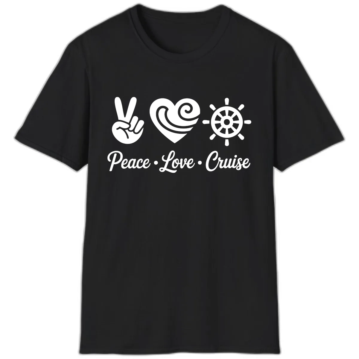 Peace Love Cruise Design T-Shirt in Black