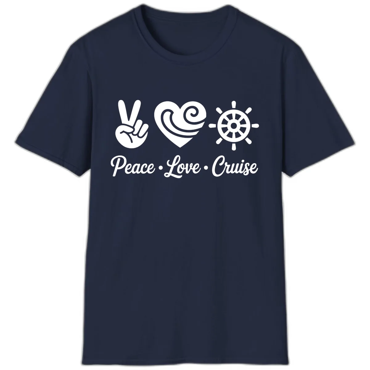 Peace Love Cruise Design T-Shirt in Navy