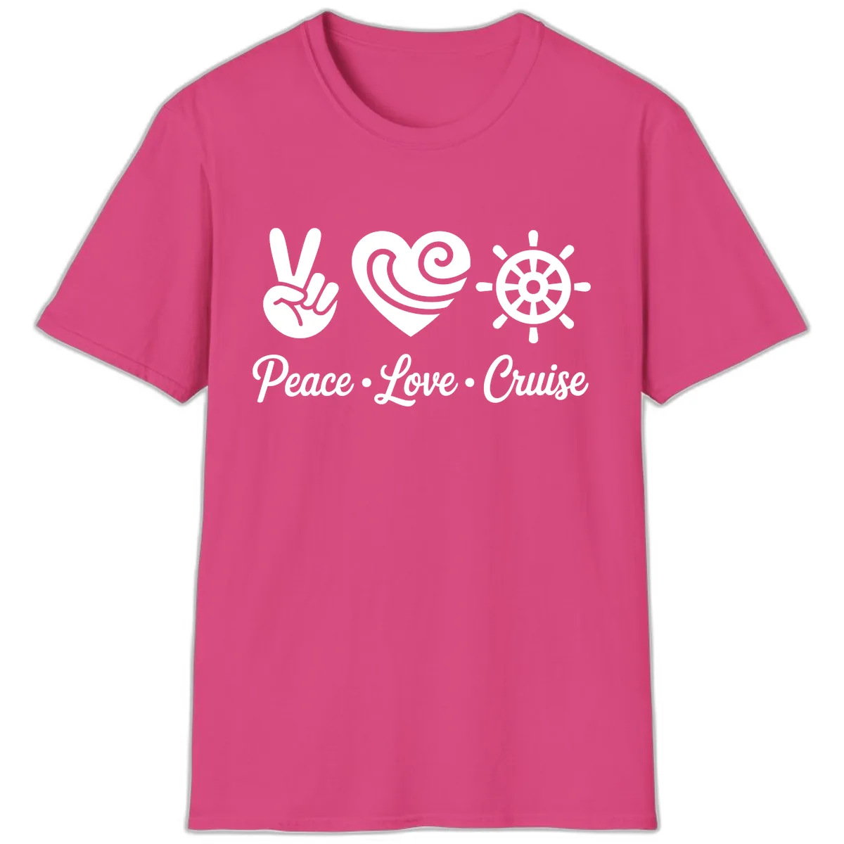 Peace Love Cruise Design T-Shirt in Heliconia