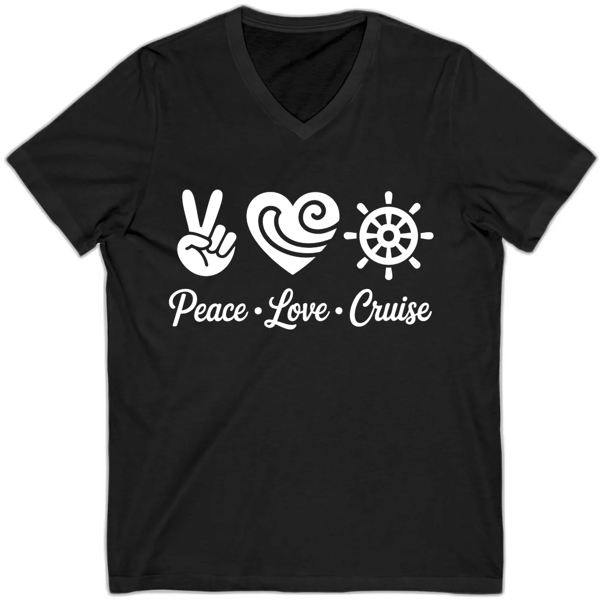 Peace Love Cruise Design V-Neck in Black