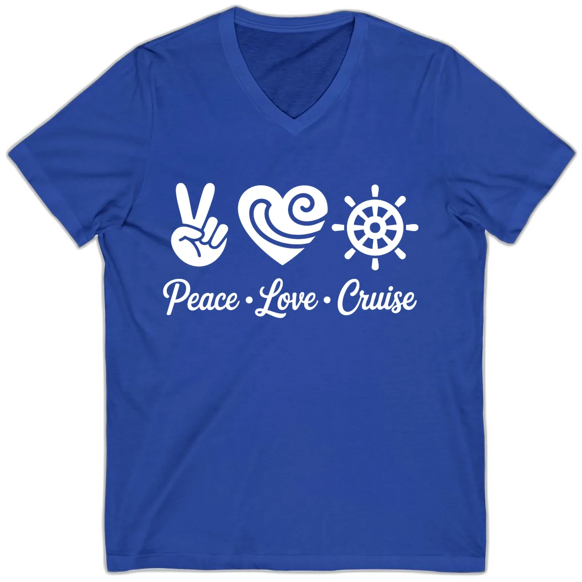 Peace Love Cruise Design V-Neck in True Royal