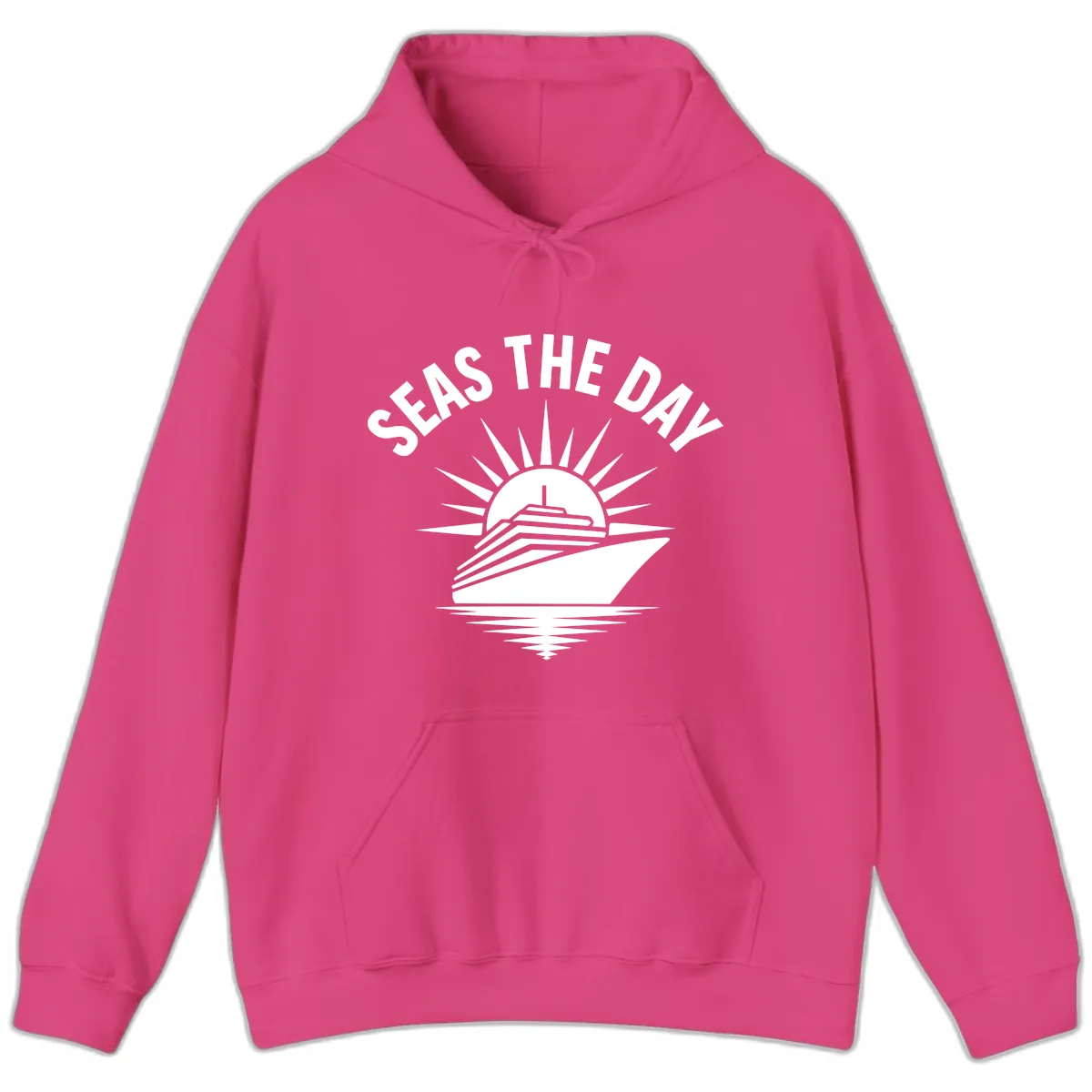 Seas The Day Cruise Ship Design Hoodie in Heliconia