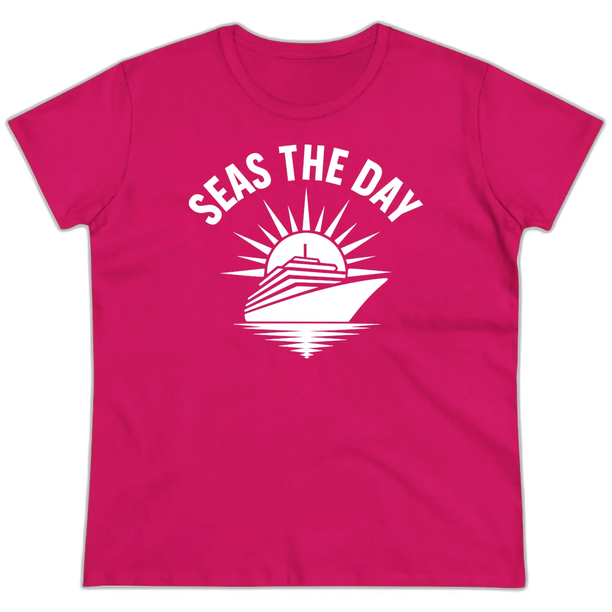 Seas The Day Cruise Ship Design Ladies Tee in Heliconia