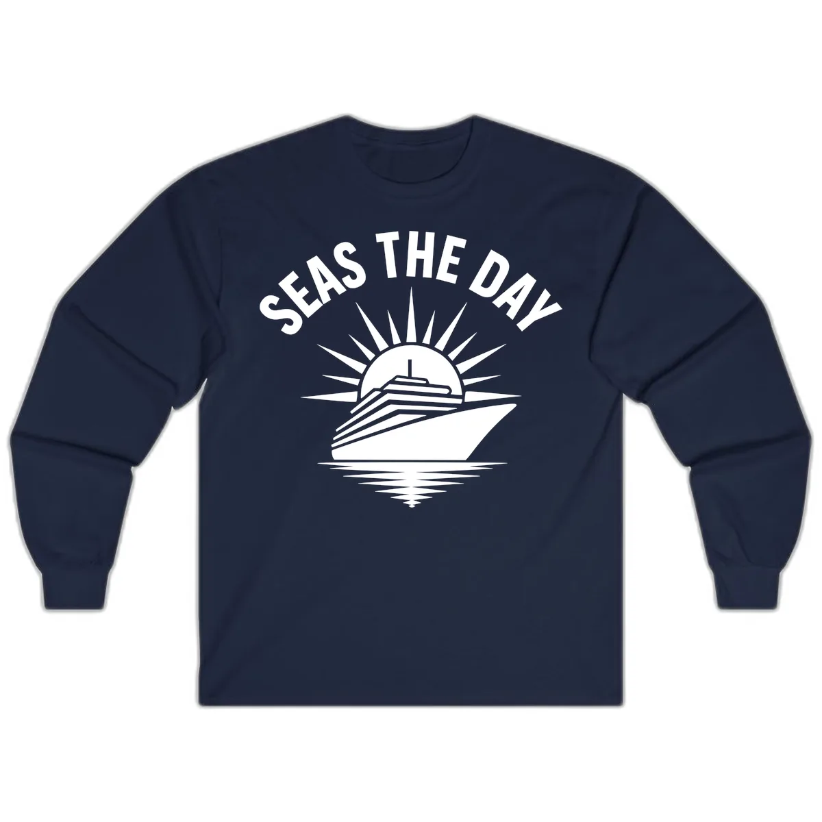 Seas The Day Cruise Ship Design Long Sleeve in Navy