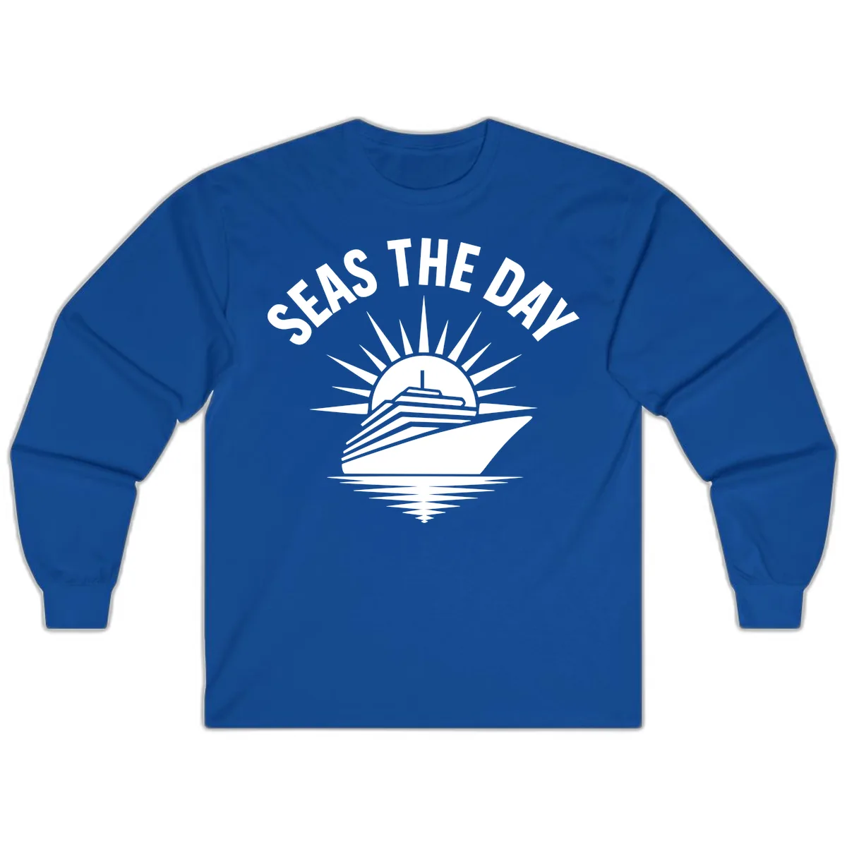 Seas The Day Cruise Ship Design Long Sleeve in Royal