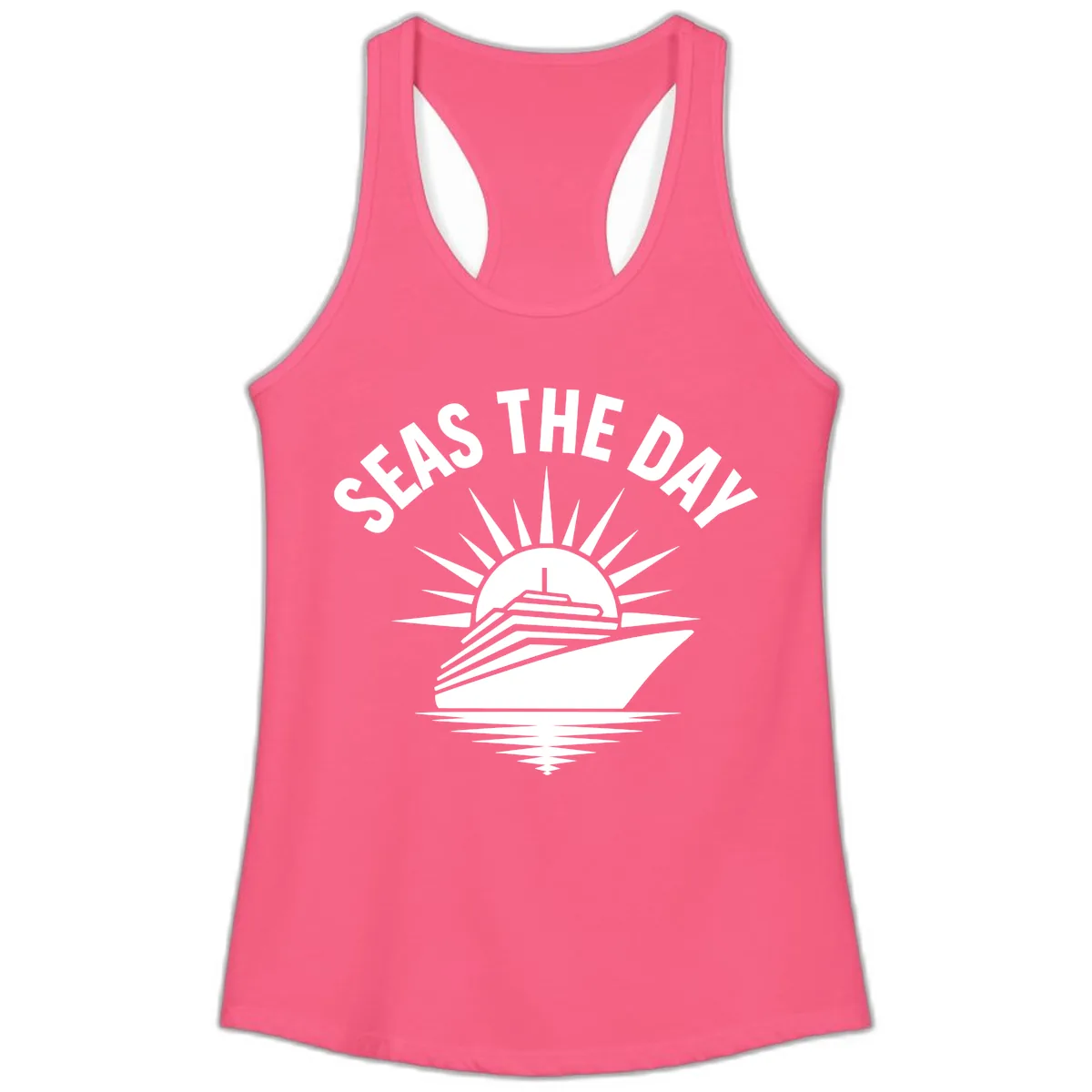 Seas The Day Cruise Ship Design Ladies Tank in Solid Hot Pink