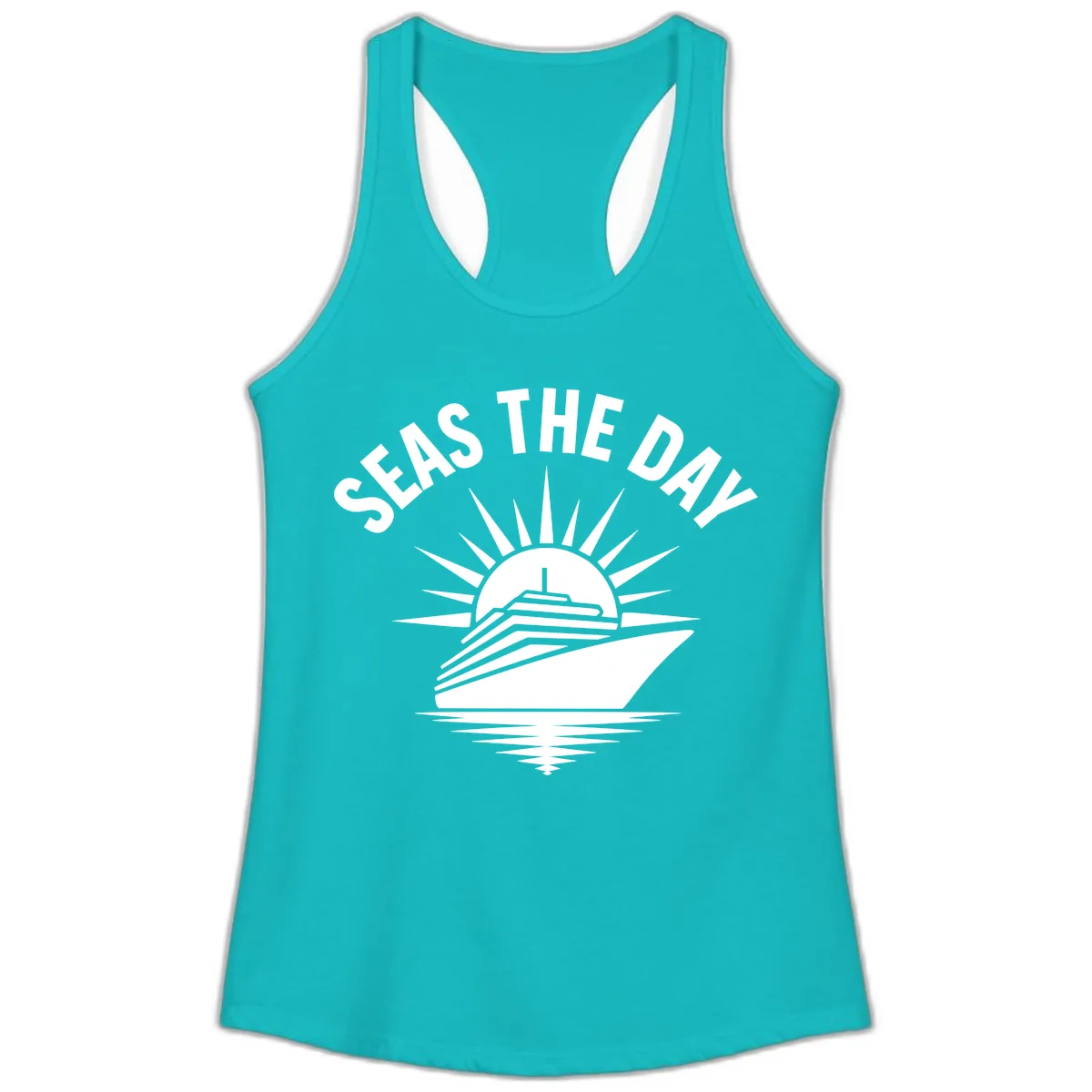 Seas The Day Cruise Ship Design Ladies Tank in Tahiti Blue