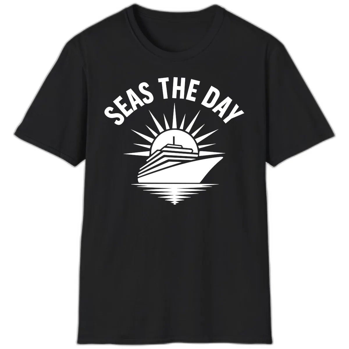 Seas The Day Cruise Ship Design T-Shirt in Black