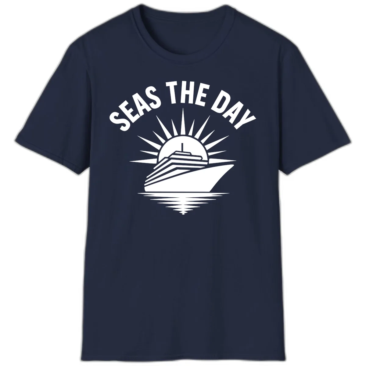 Seas The Day Cruise Ship Design T-Shirt in Navy
