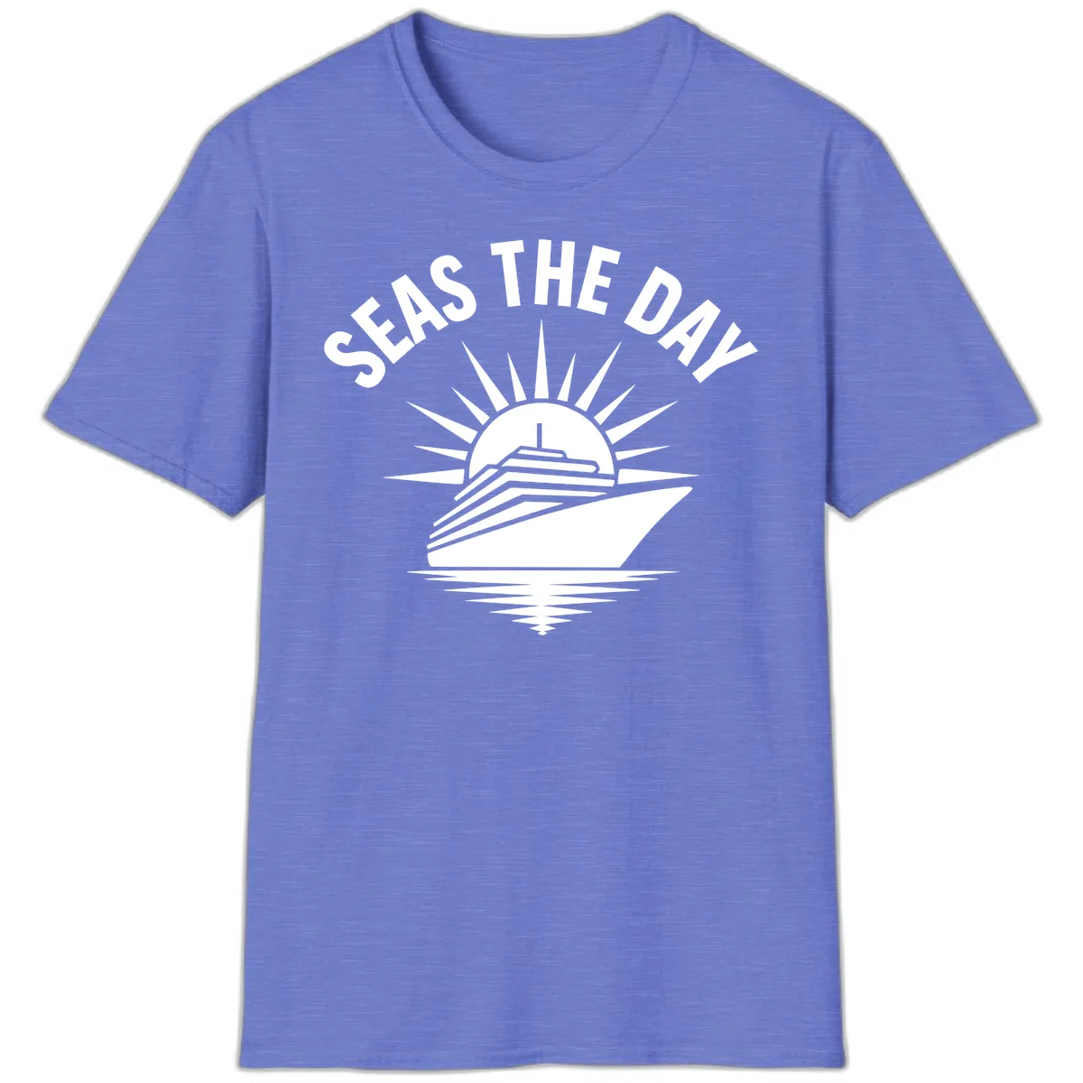 Seas The Day Cruise Ship Design T-Shirt in Heather Royal