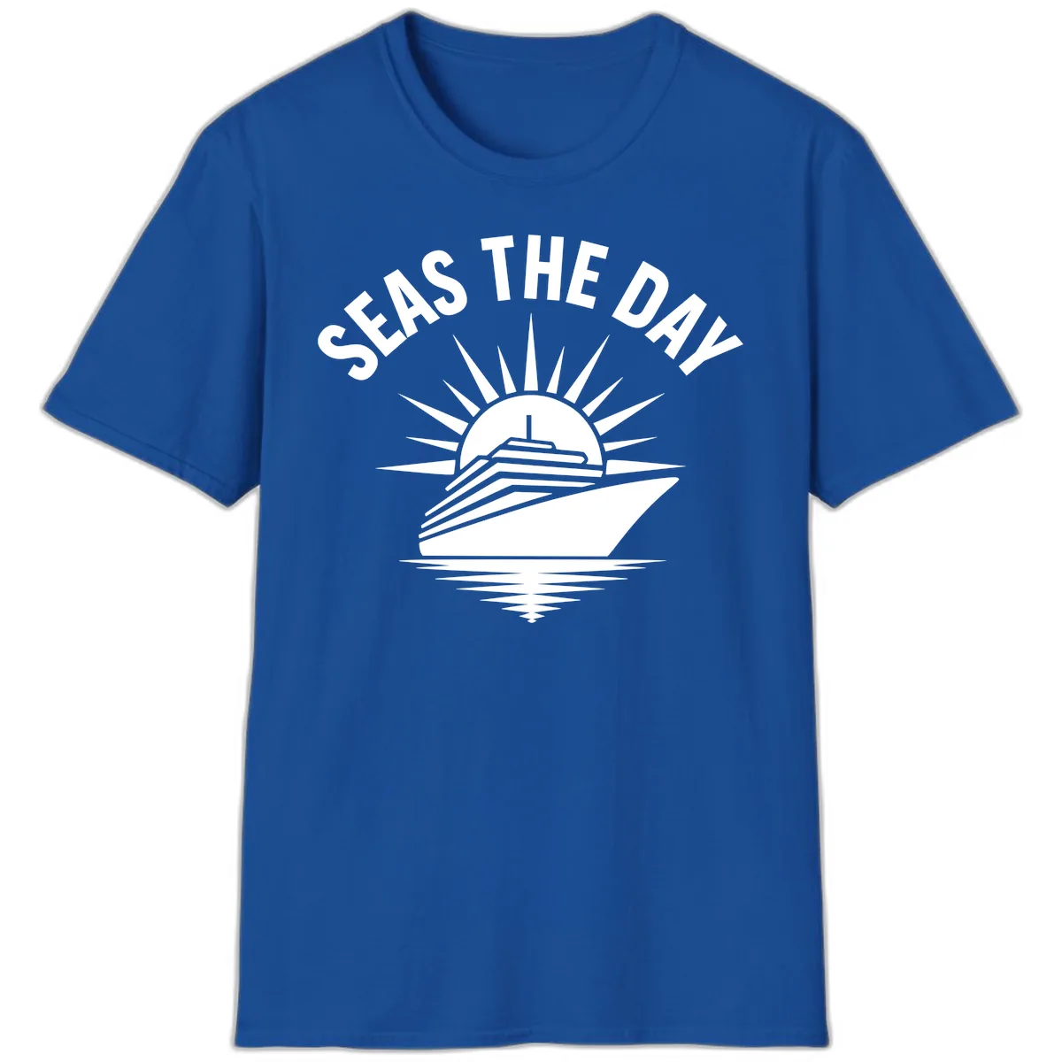 Seas The Day Cruise Ship Design T-Shirt in Royal