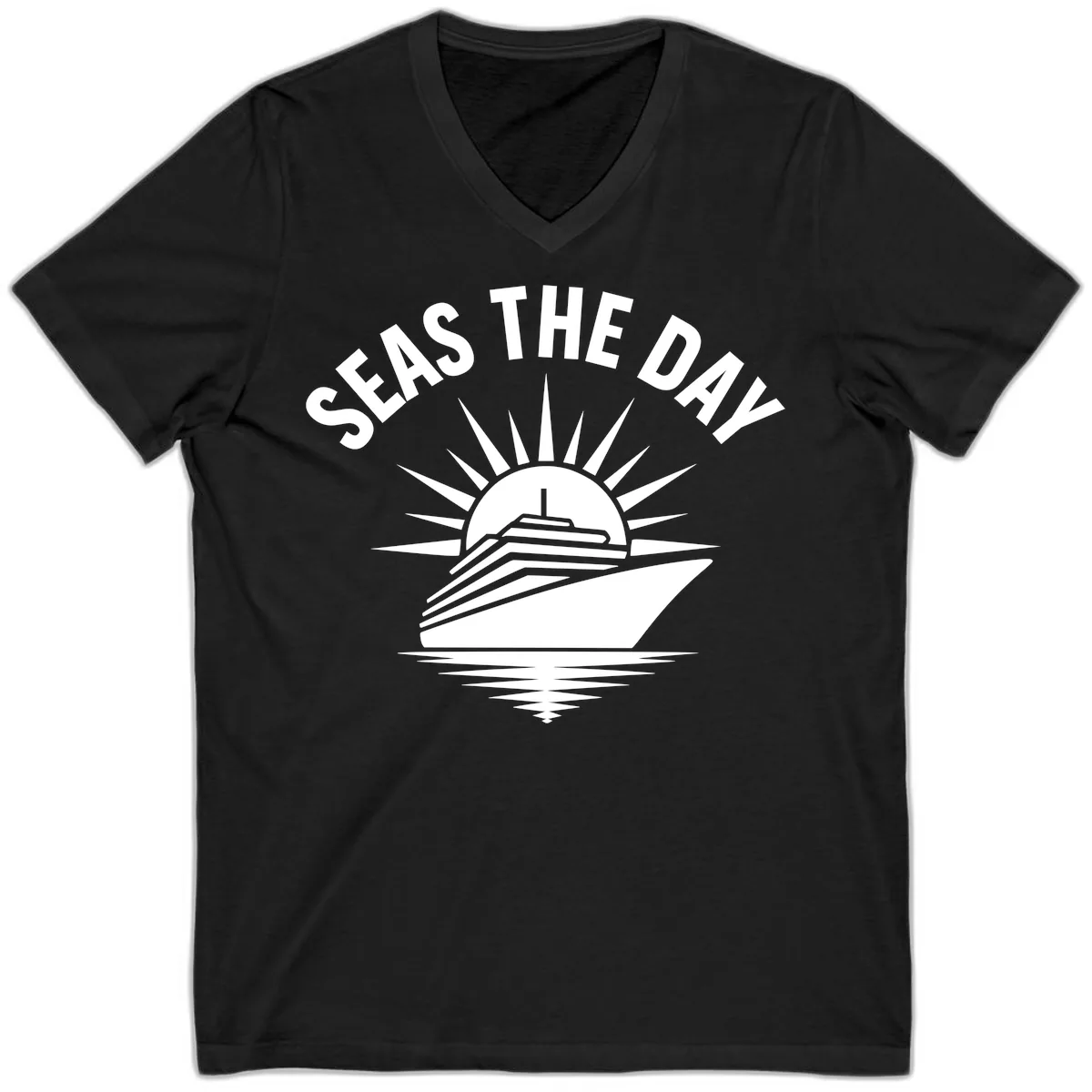Seas The Day Cruise Ship Design V-Neck in Black