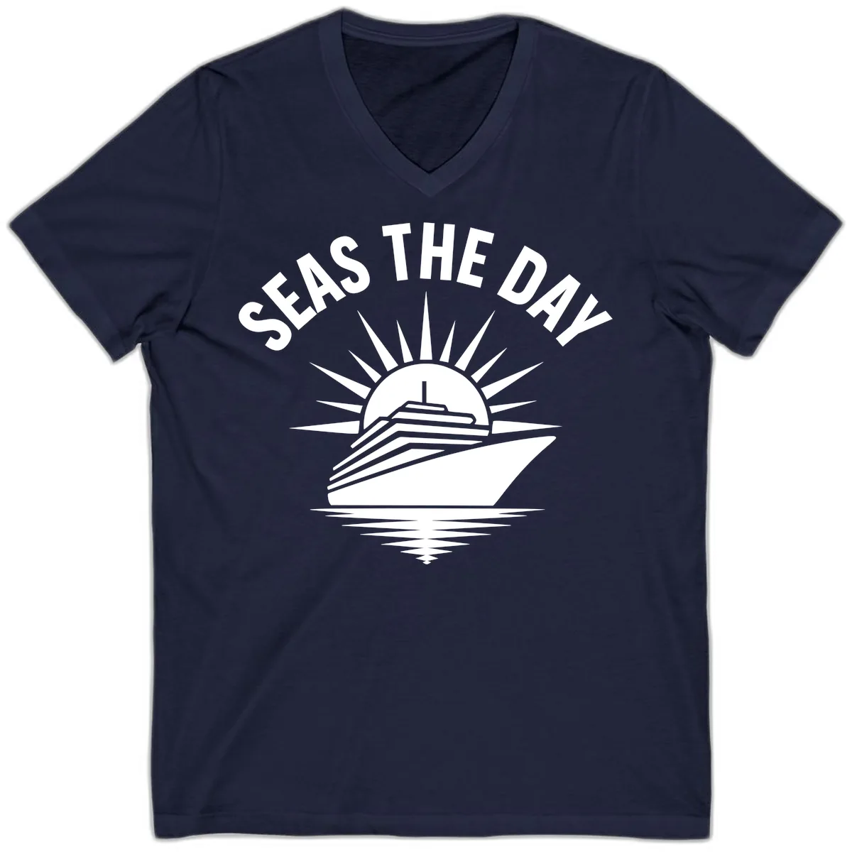Seas The Day Cruise Ship Design V-Neck in Navy