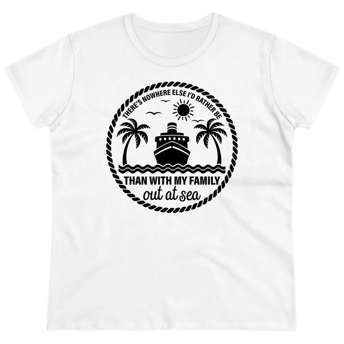 Family Cruise Out At Sea Design Ladies Tee in White
