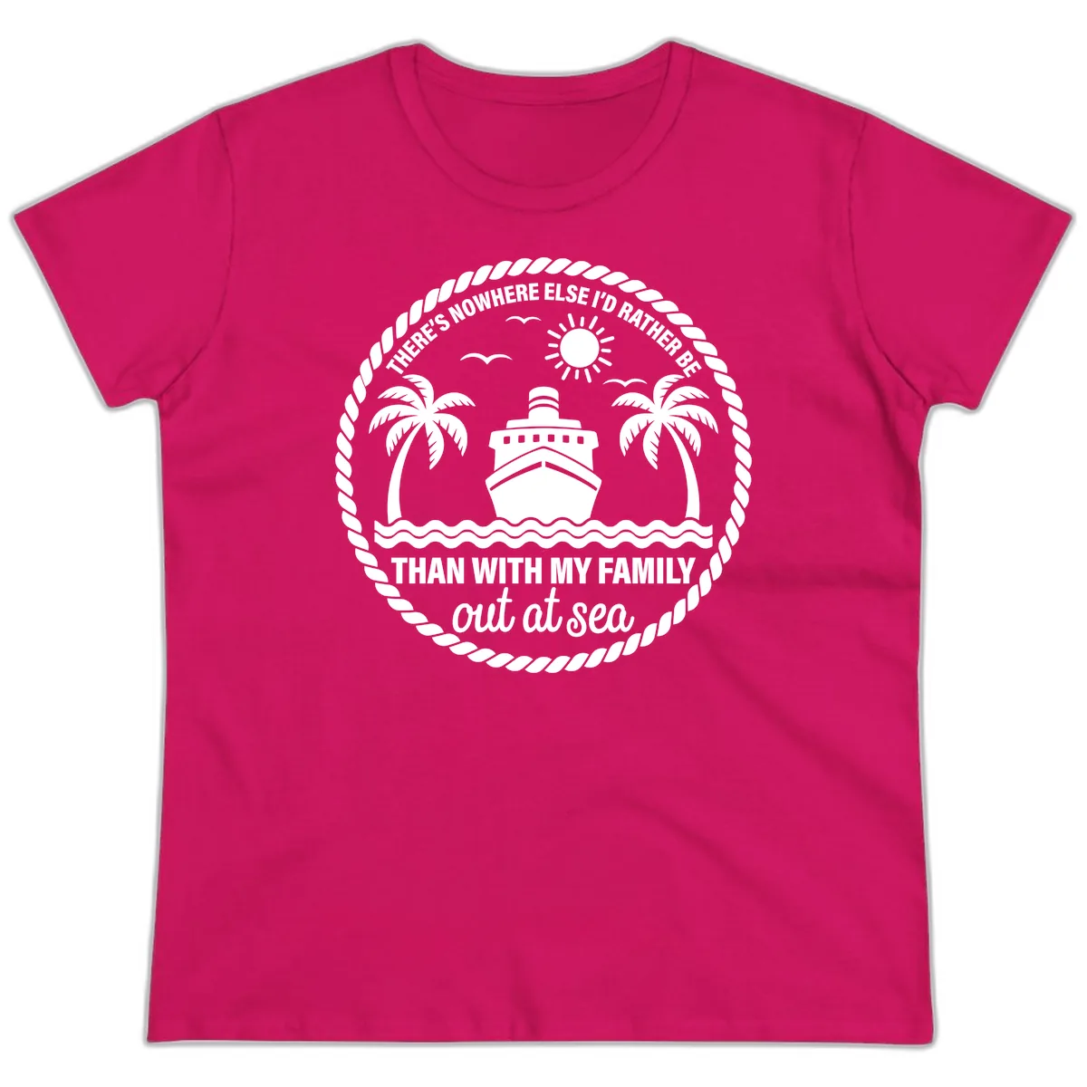 Family Cruise Out At Sea Design Ladies Tee in Heliconia